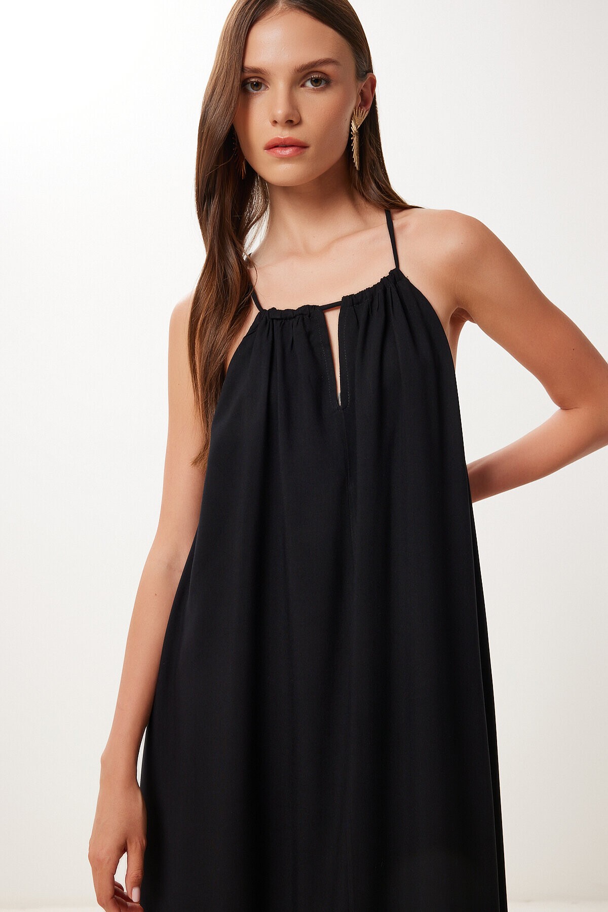Halter Yaka Yazlık Uzun Viskon Elbise SİYAH HFG0003