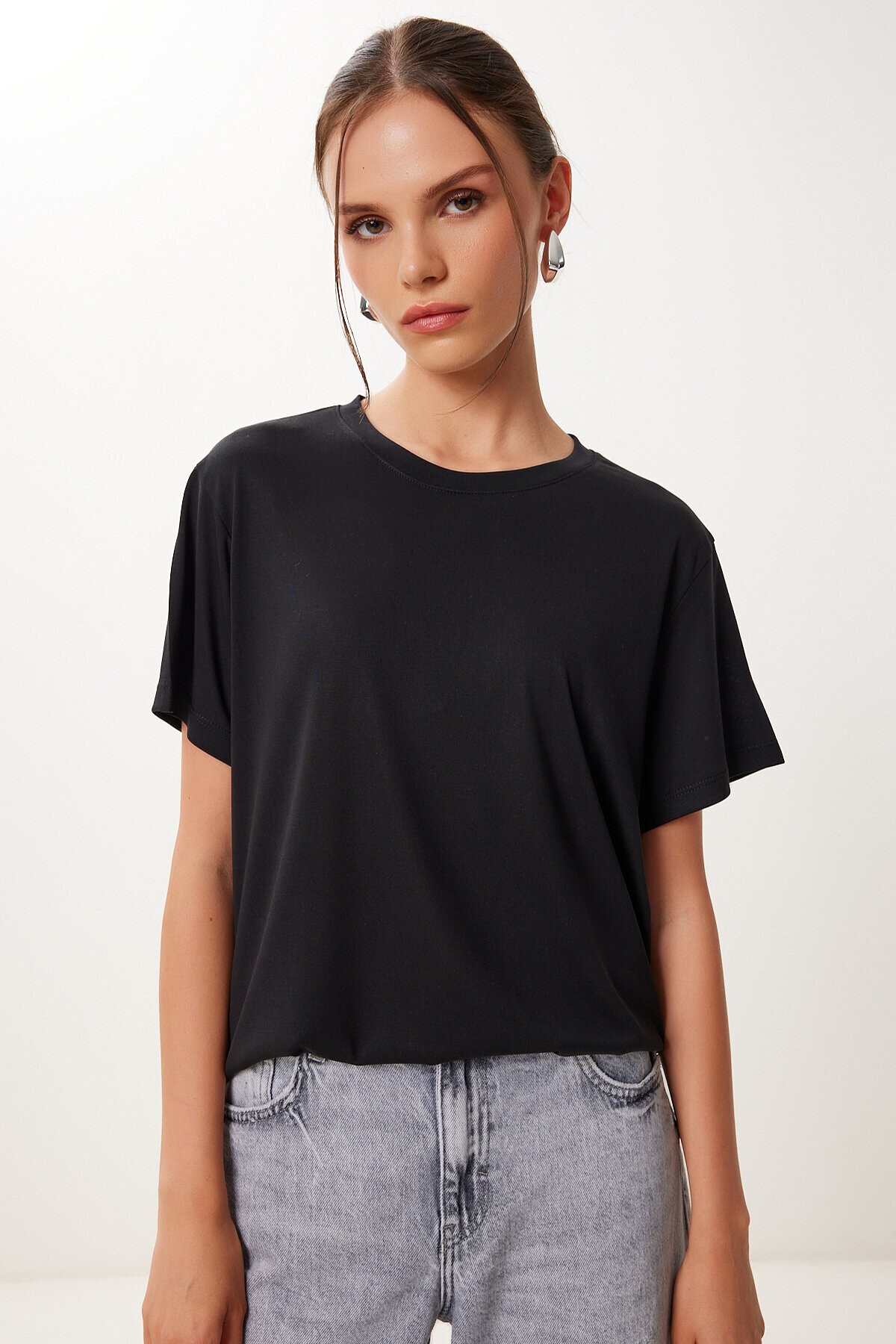 2’li Paket Basic Modal Örme T-shirt SİYAH BEYAZ HFN0002
