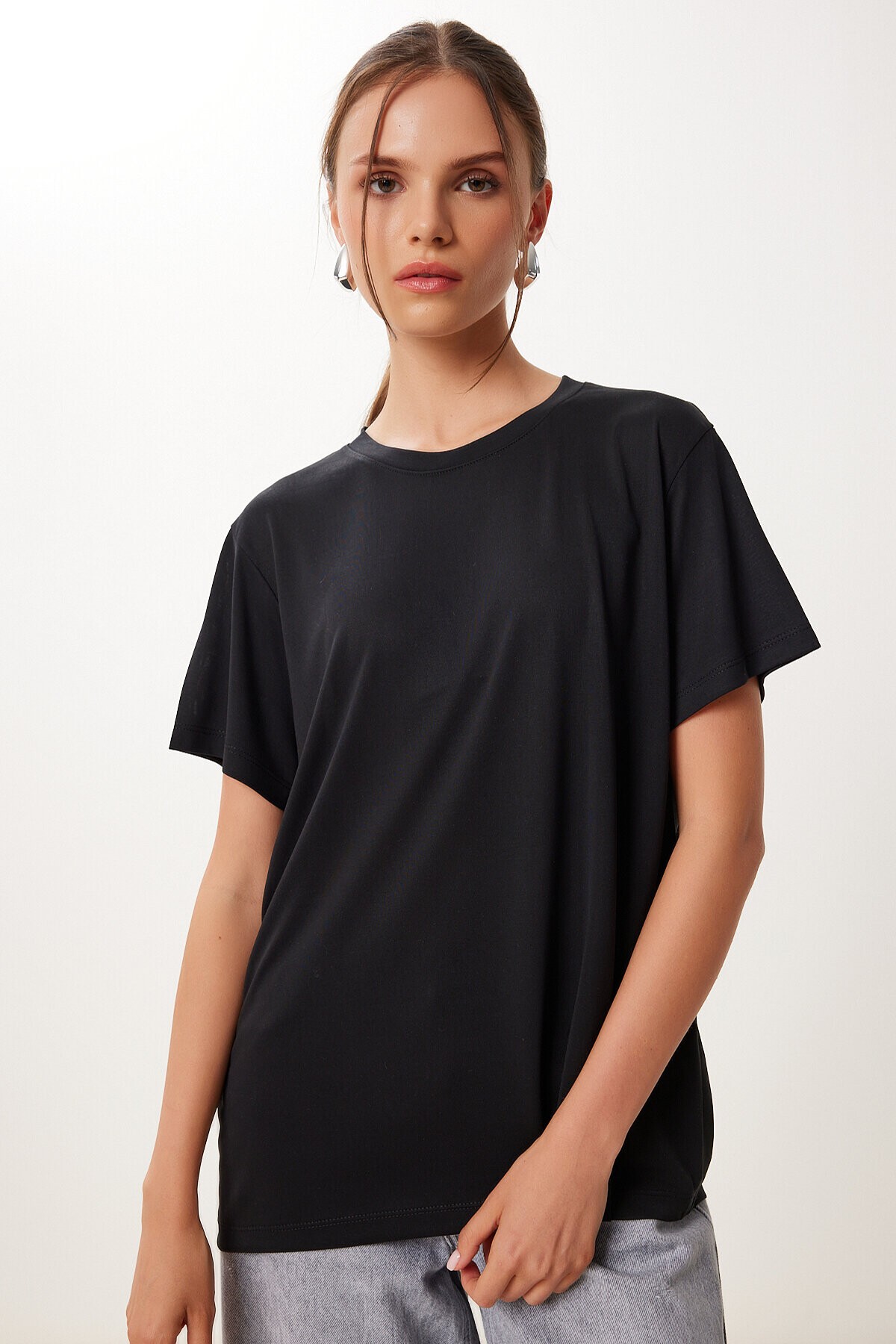 2’li Paket Basic Modal Örme T-shirt SİYAH BEYAZ HFN0002