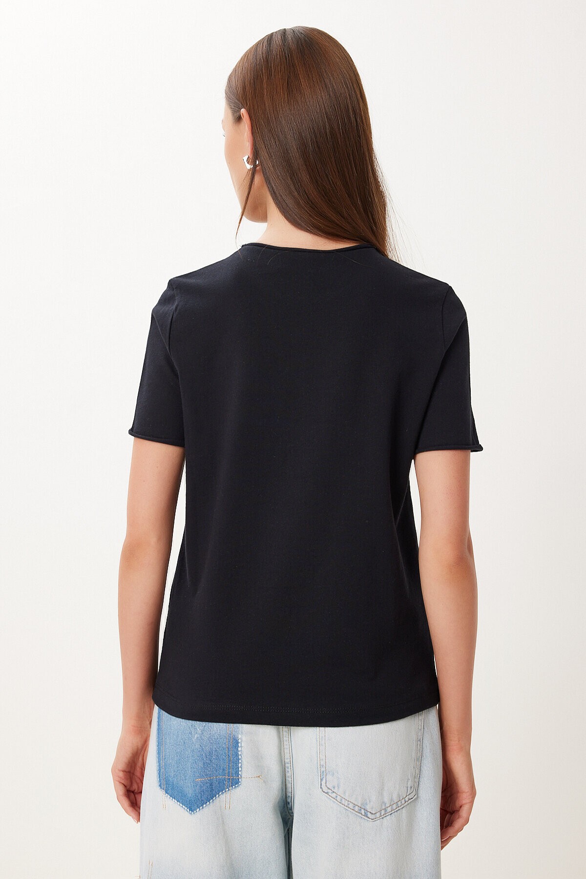 2’li Paket Basic Pamuklu Örme T-shirt SİYAH BEYAZ HUB0001