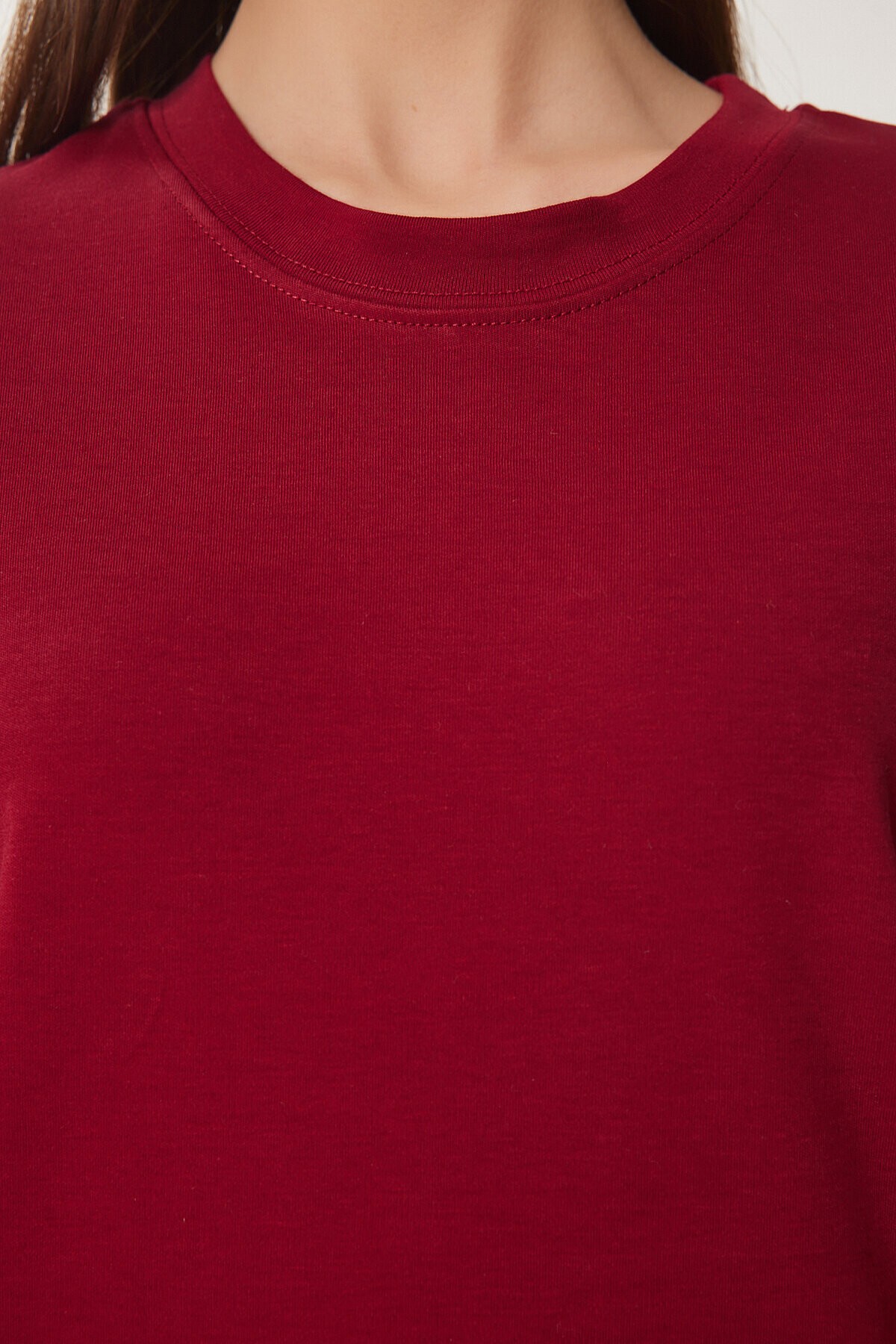 2li Paket Pamuklu Basic Örme T-shirt BORDO KAHVERENGİ LAG0002