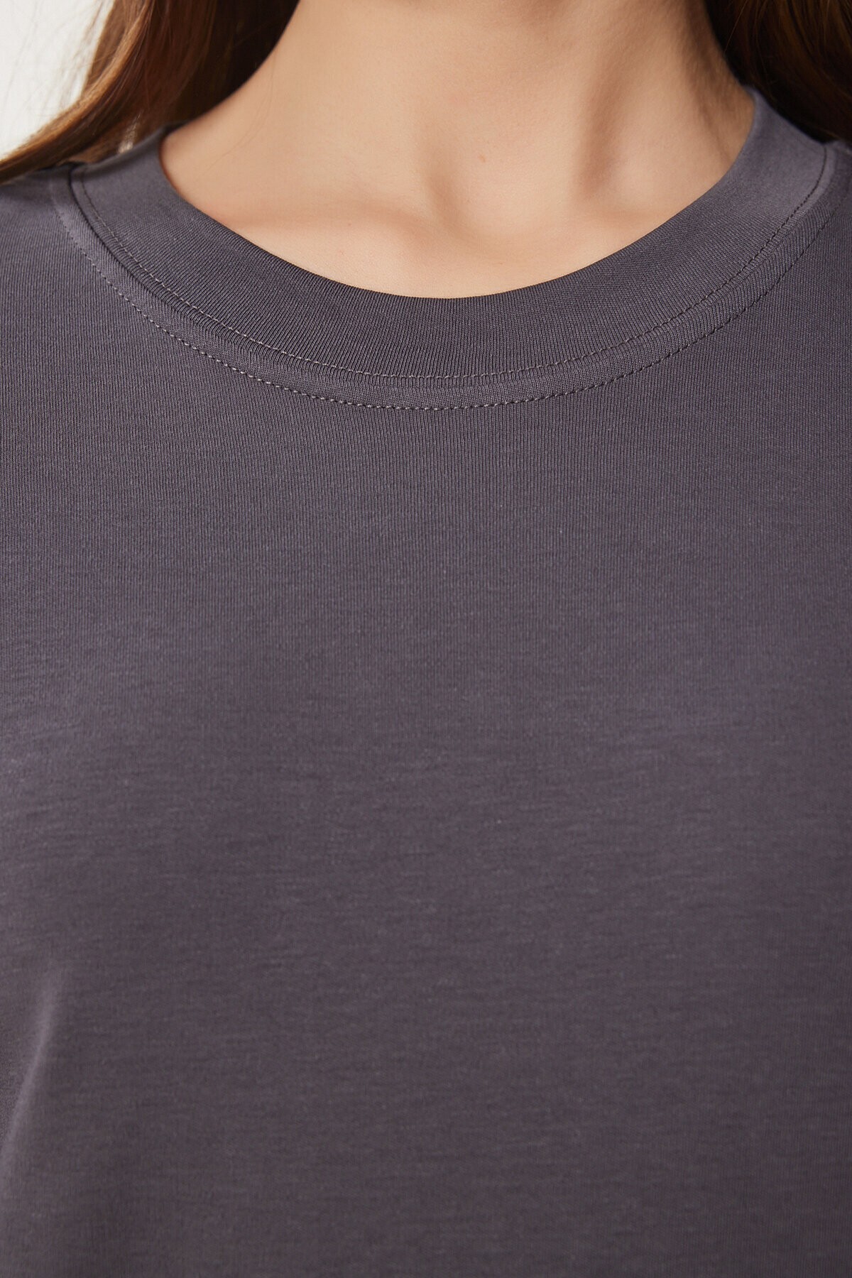 2li Paket Pamuklu Basic Örme T-shirt FÜME BEYAZ LAG0002
