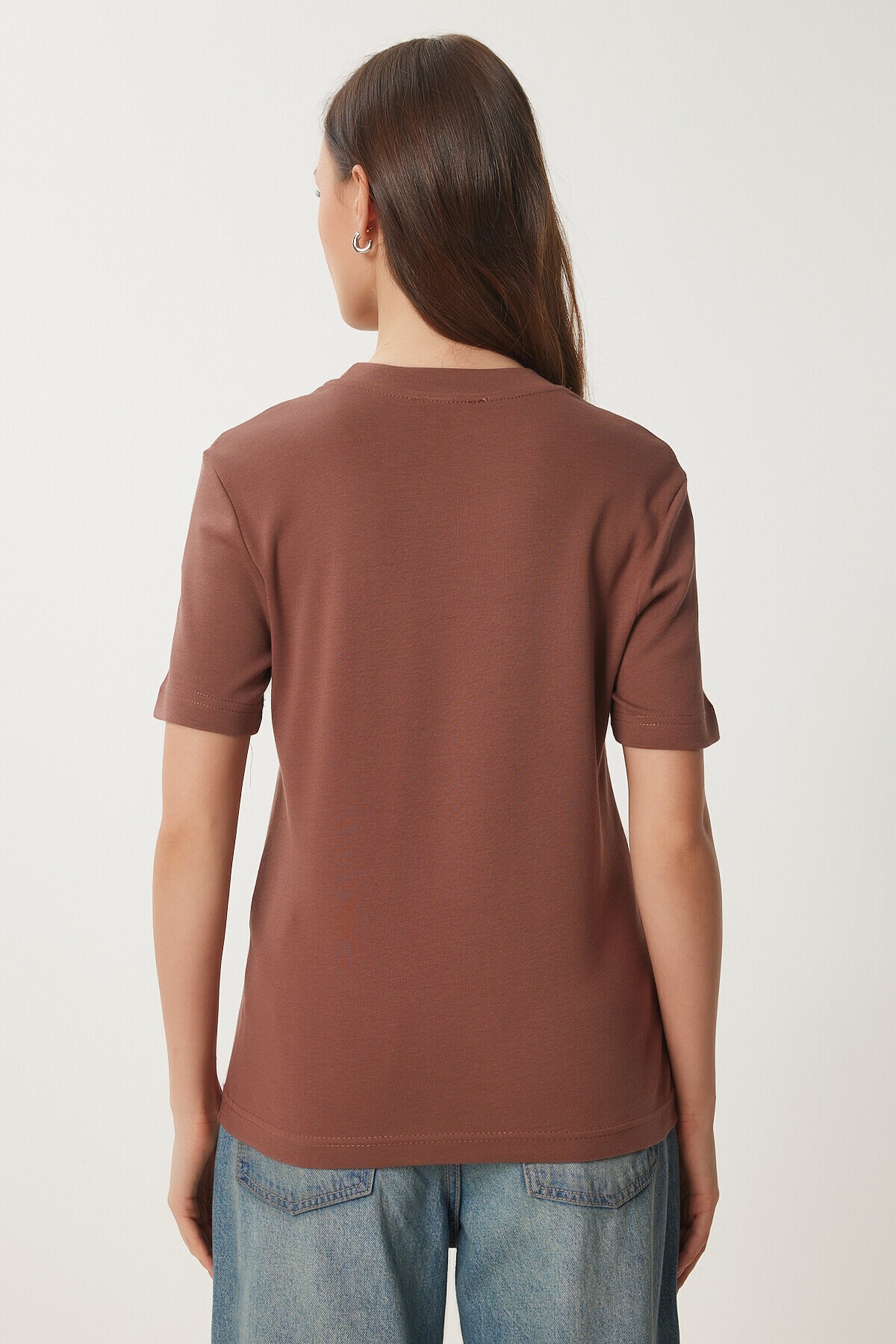 2li Paket Pamuklu Basic Örme T-shirt KAHVERENGİ BEYAZ LAG0002