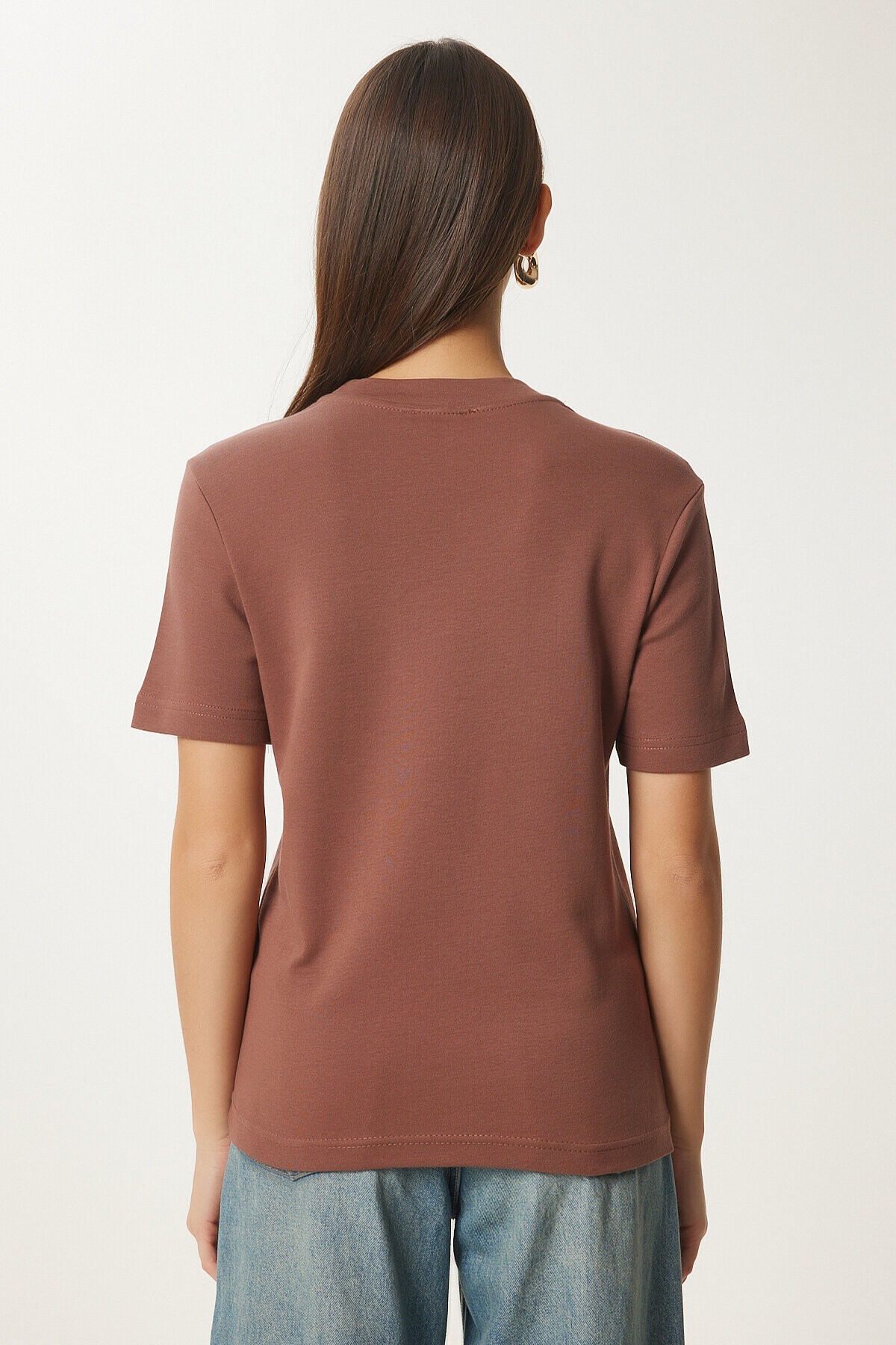 2li Paket Pamuklu Basic Örme T-shirt KAHVERENGİ BİSKÜVİ LAG0002