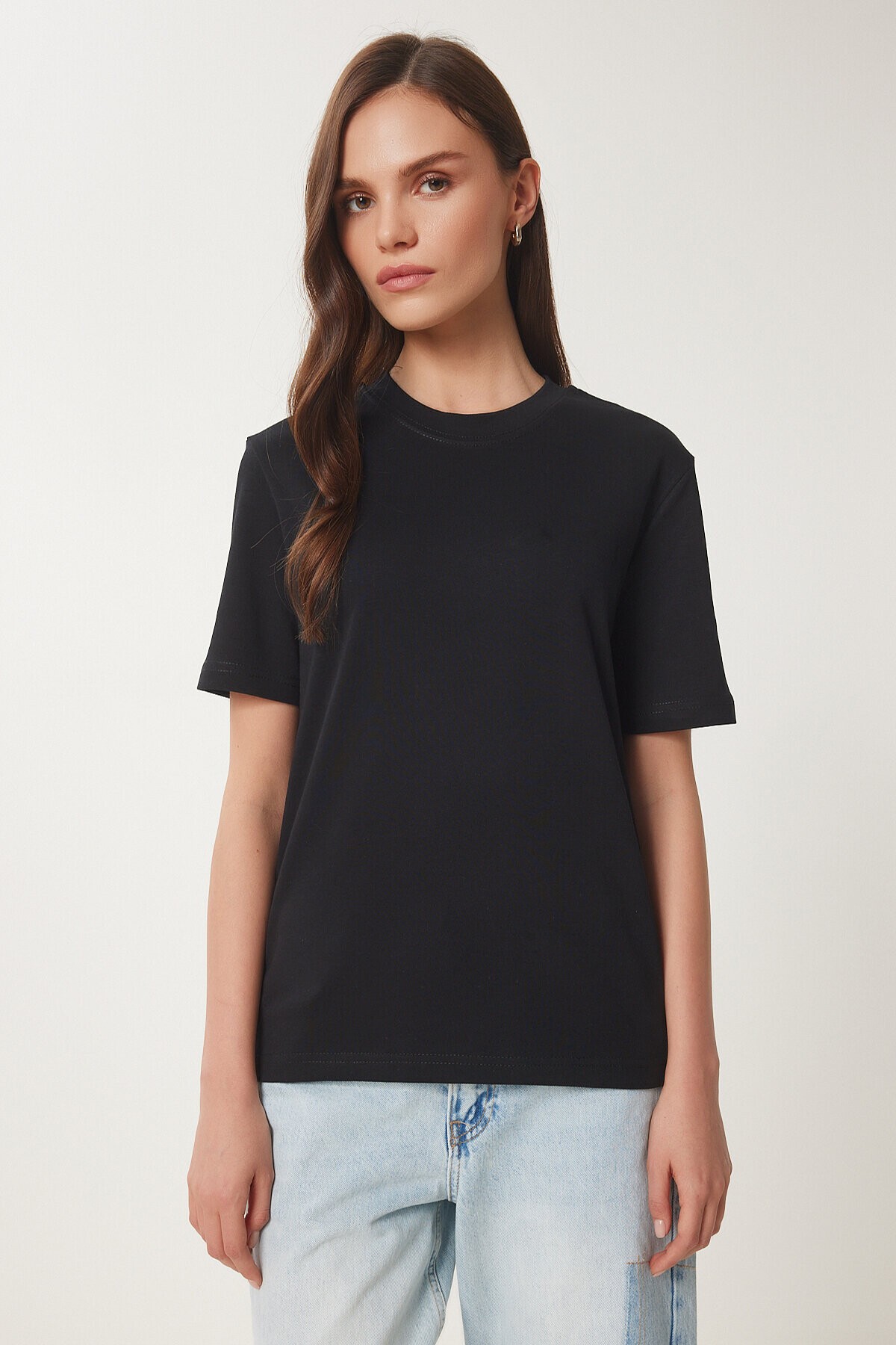 2li Paket Pamuklu Basic Örme T-shirt SİYAH BEYAZ LAG0002