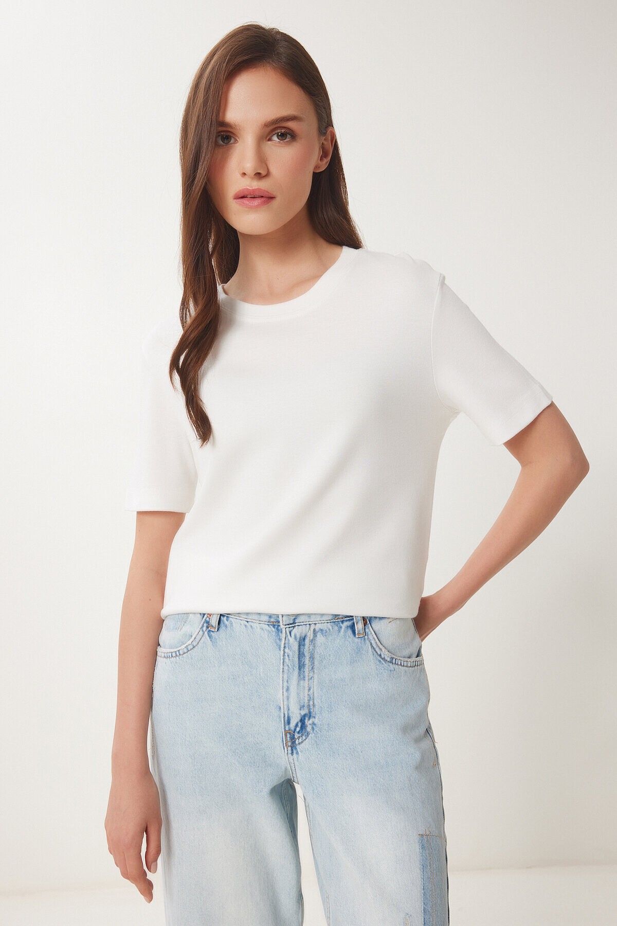 2li Paket Pamuklu Basic Örme T-shirt SİYAH BEYAZ LAG0002
