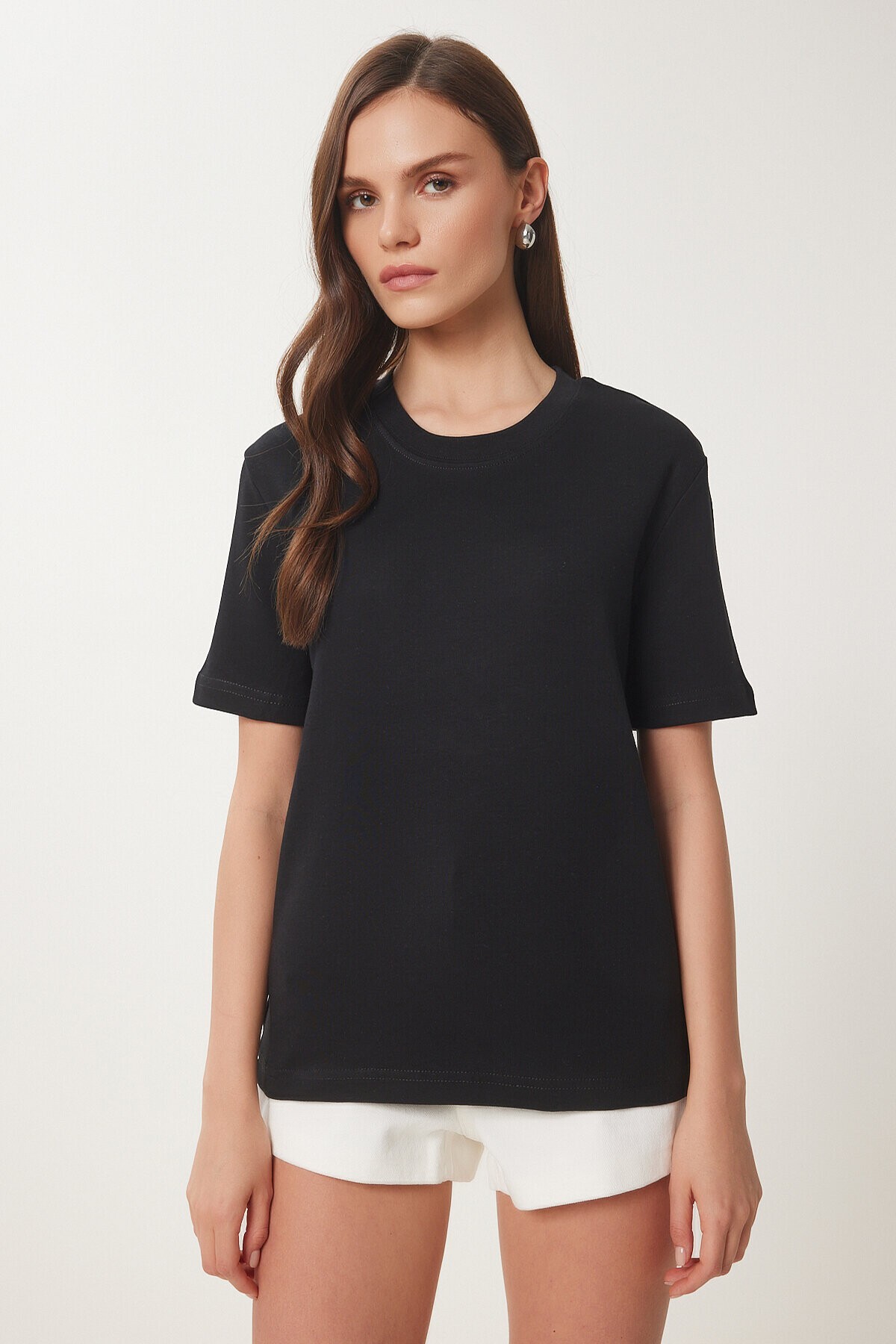 2li Paket Pamuklu Basic Örme T-shirt SİYAH GRİ MELANJ LAG0002