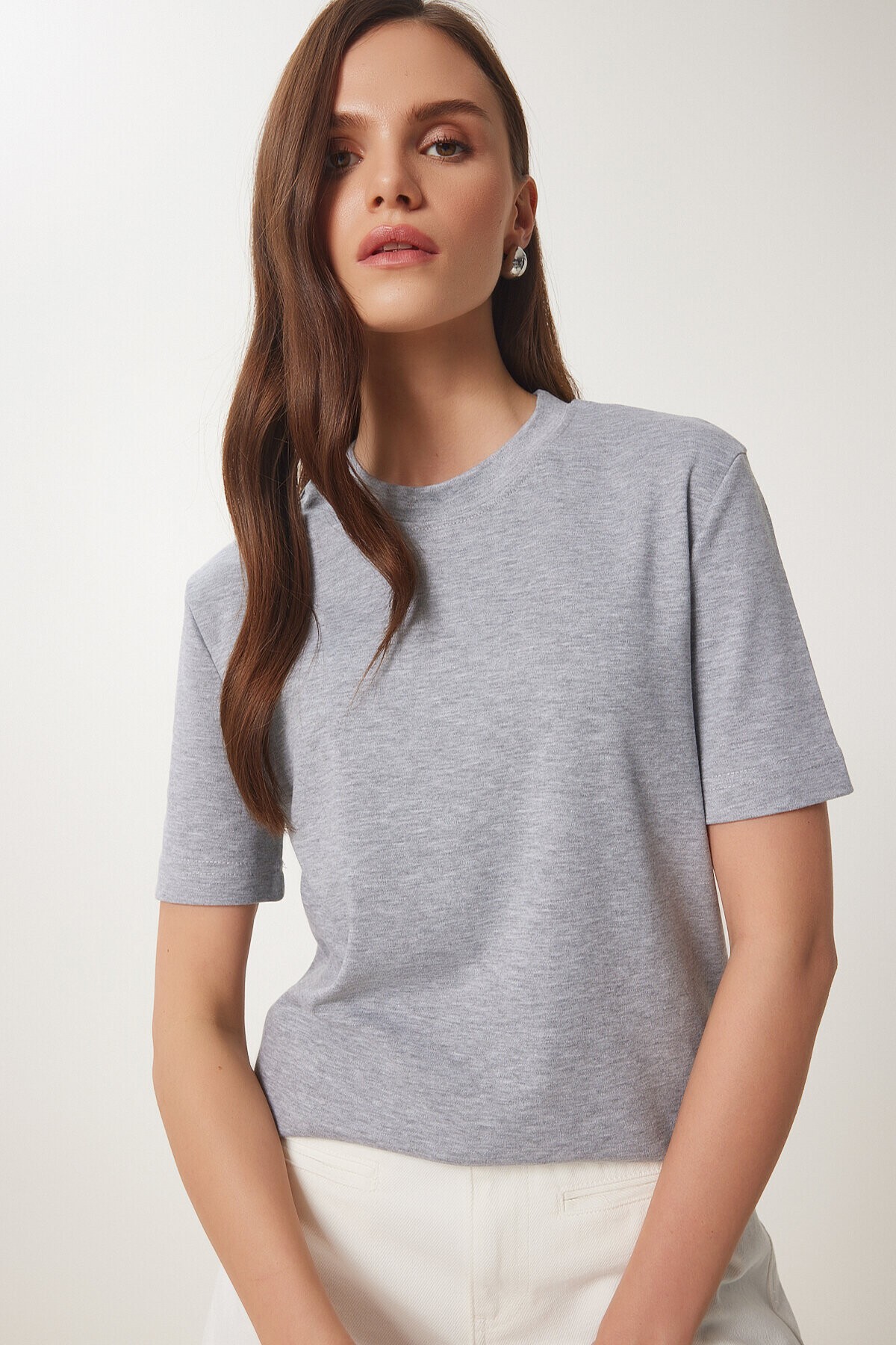 2li Paket Pamuklu Basic Örme T-shirt SİYAH GRİ MELANJ LAG0002