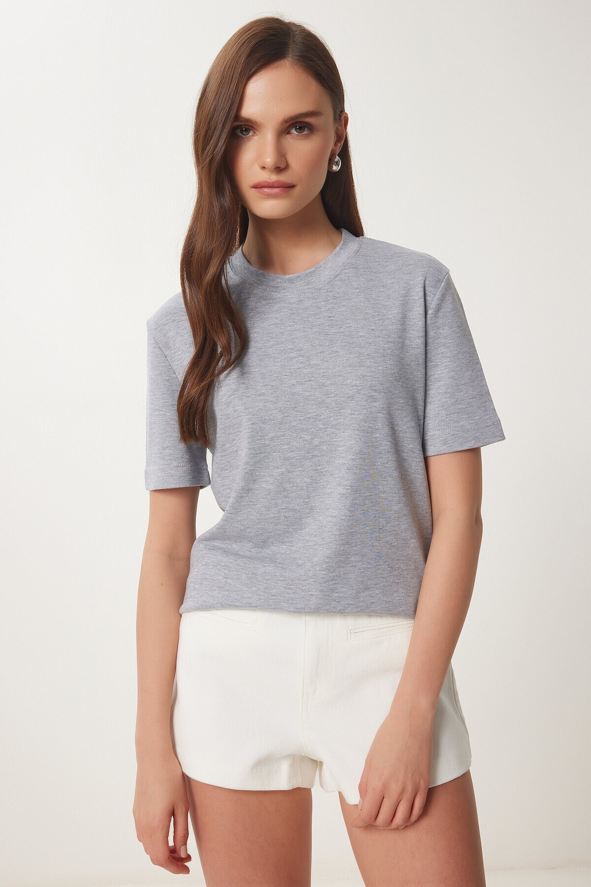 2li Paket Pamuklu Basic Örme T-shirt SİYAH GRİ MELANJ LAG0002