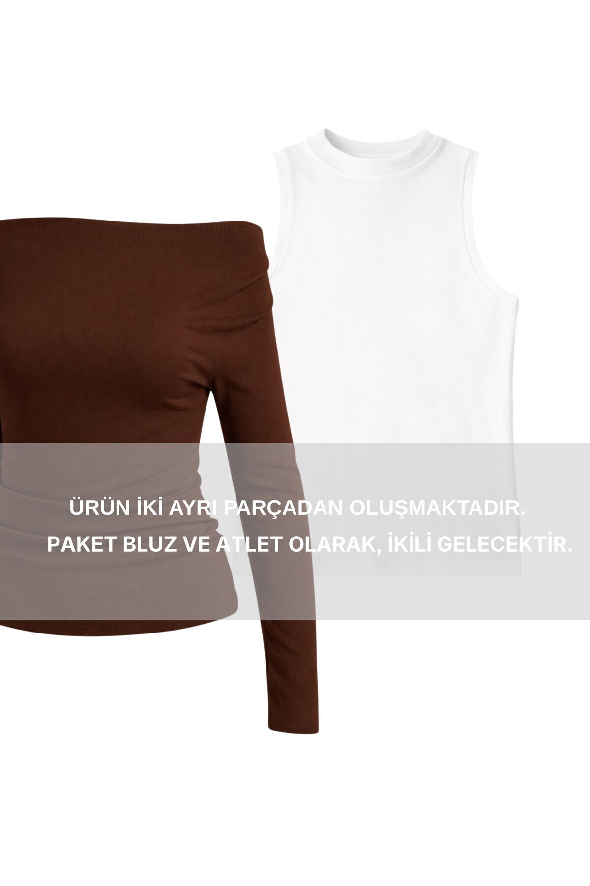 Açık Omuzlu Atletli Örme Bluz KAHVERENGİ LAX0009