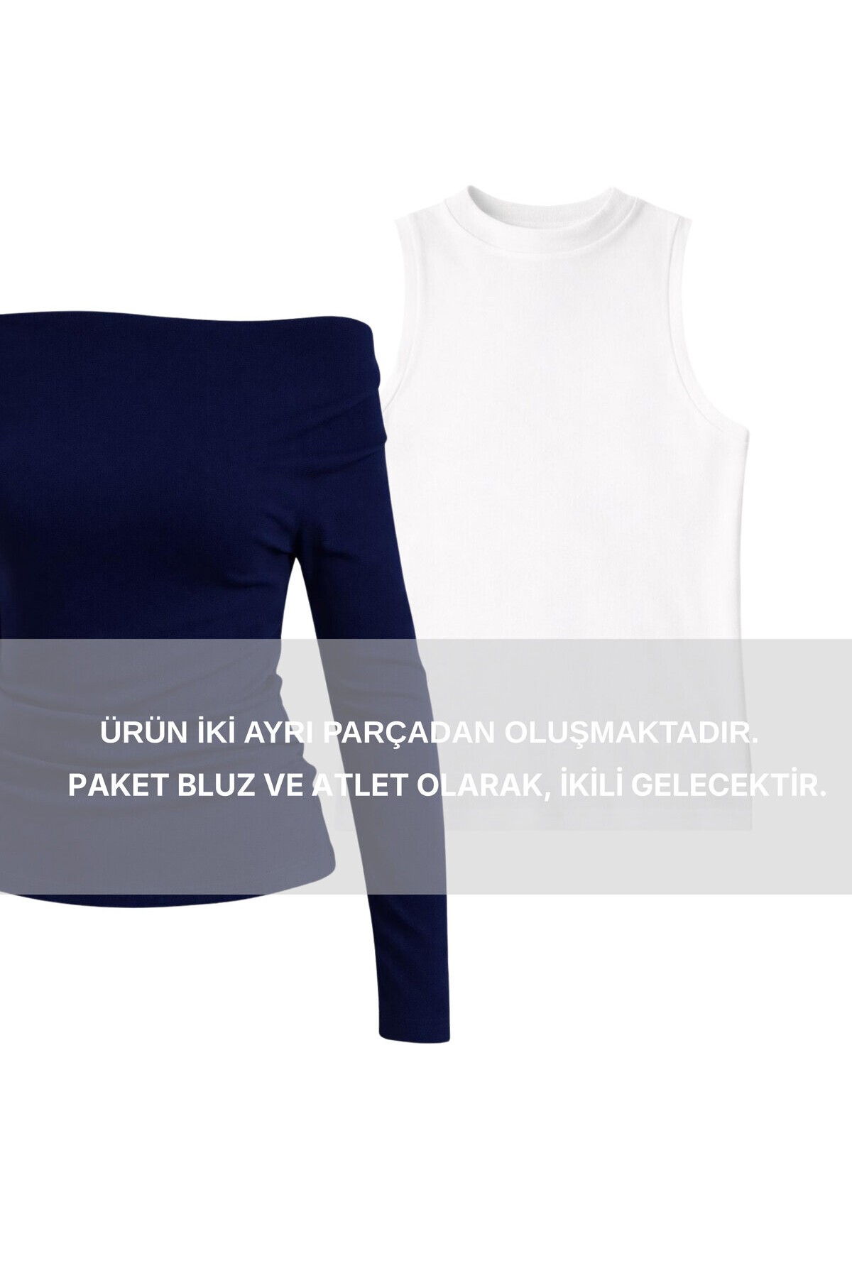 Açık Omuzlu Atletli Örme Bluz LACİVERT LAX0009