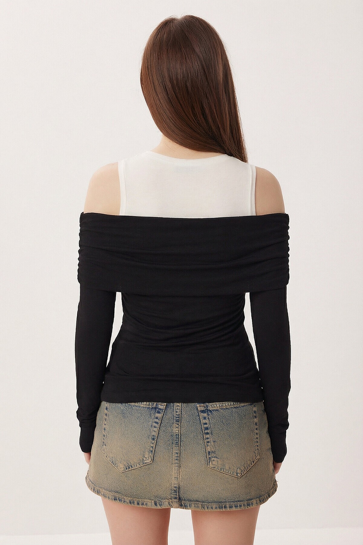 Açık Omuzlu Atletli Örme Bluz SİYAH LAX0009