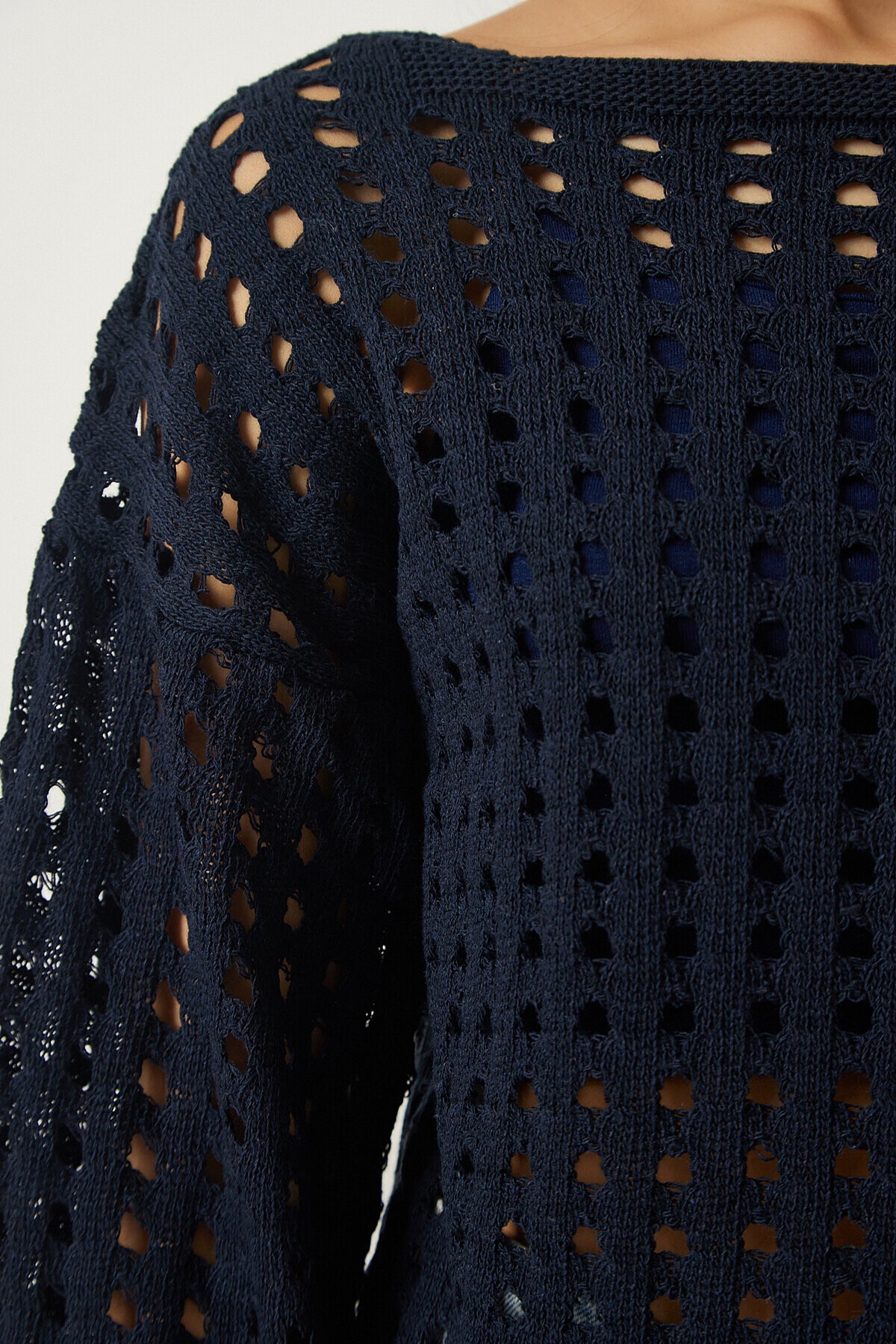 Ajurlu Crop Triko Kazak LACİVERT LAS0006