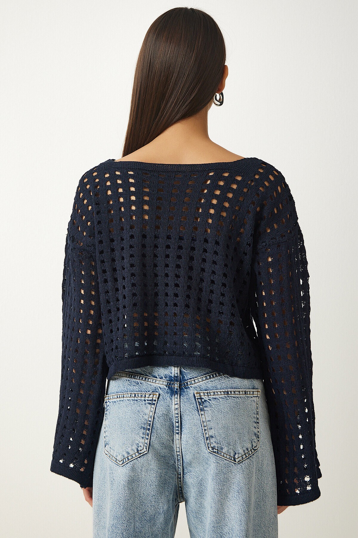 Ajurlu Crop Triko Kazak LACİVERT LAS0006