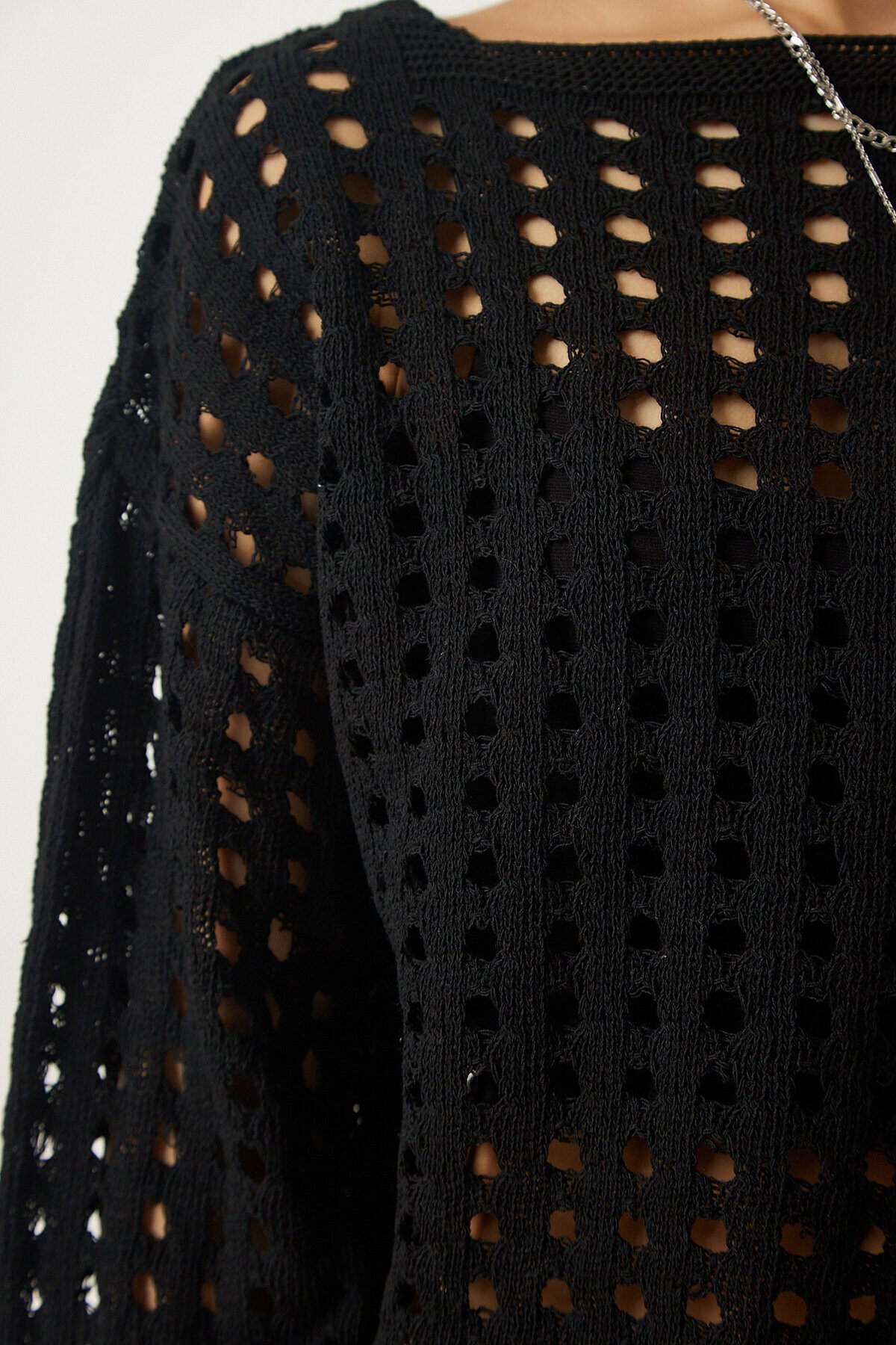 Ajurlu Crop Triko Kazak SİYAH LAS0006