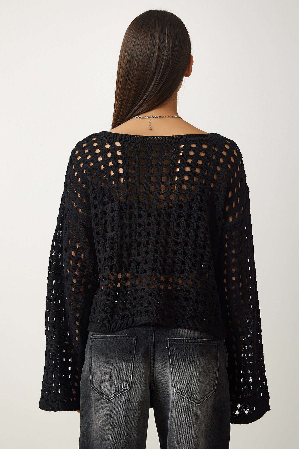 Ajurlu Crop Triko Kazak SİYAH LAS0006