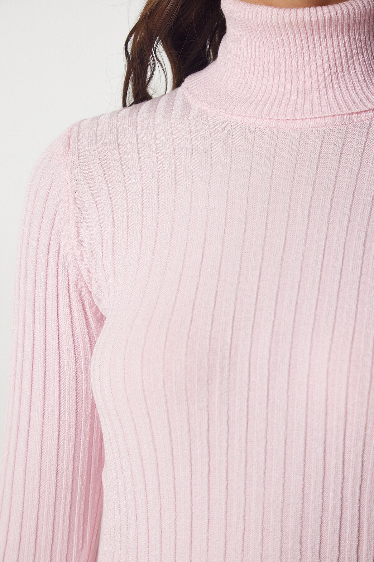 Balıkçı Yaka Fitilli Basic Kazak AÇIK PEMBE LBV0029