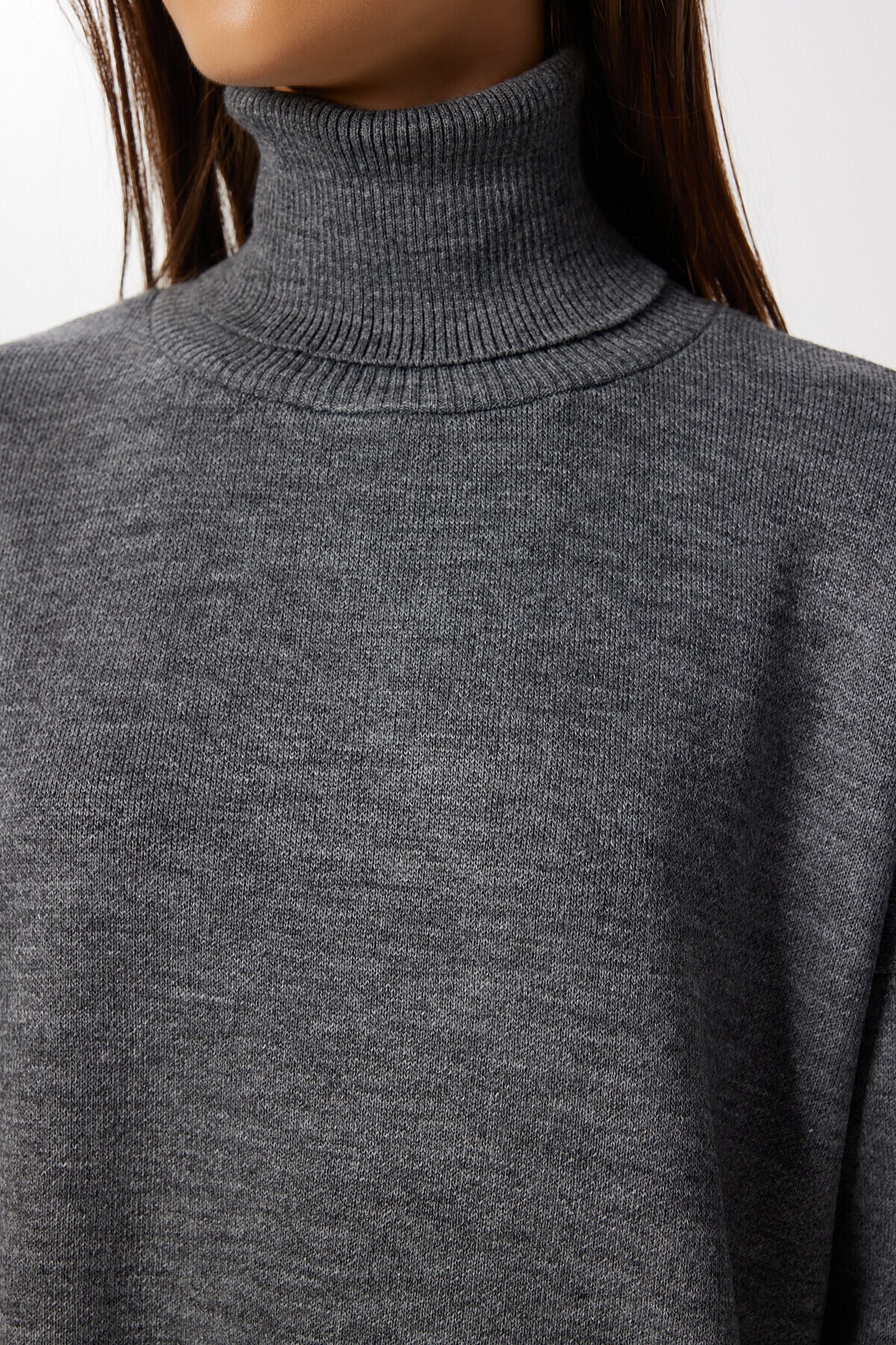 Balıkçı Yaka Oversize Triko Kazak GRİ LBV0011