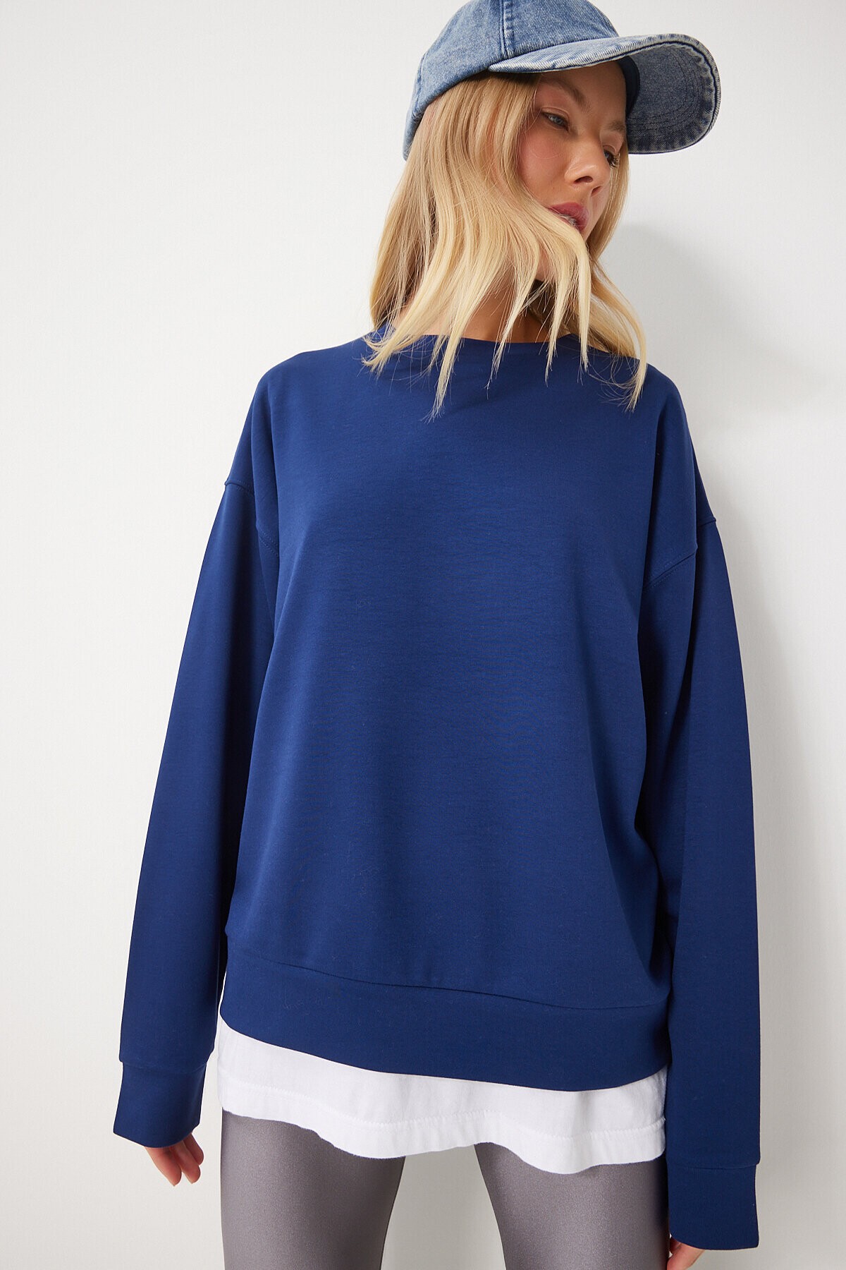Basic Mevsimlik Modal Örme Sweatshirt LACİVERT LAN0012