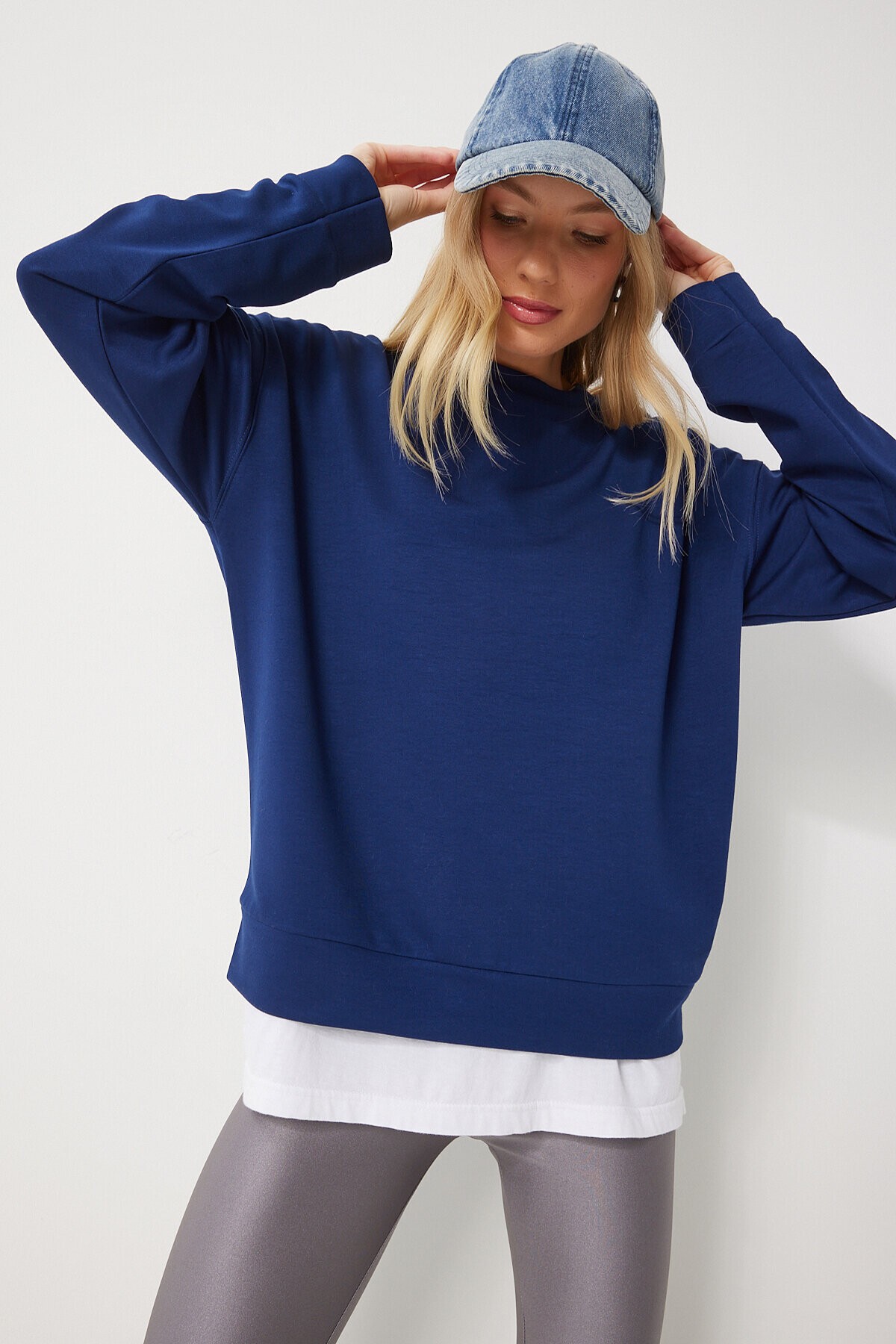 Basic Mevsimlik Modal Örme Sweatshirt LACİVERT LAN0012