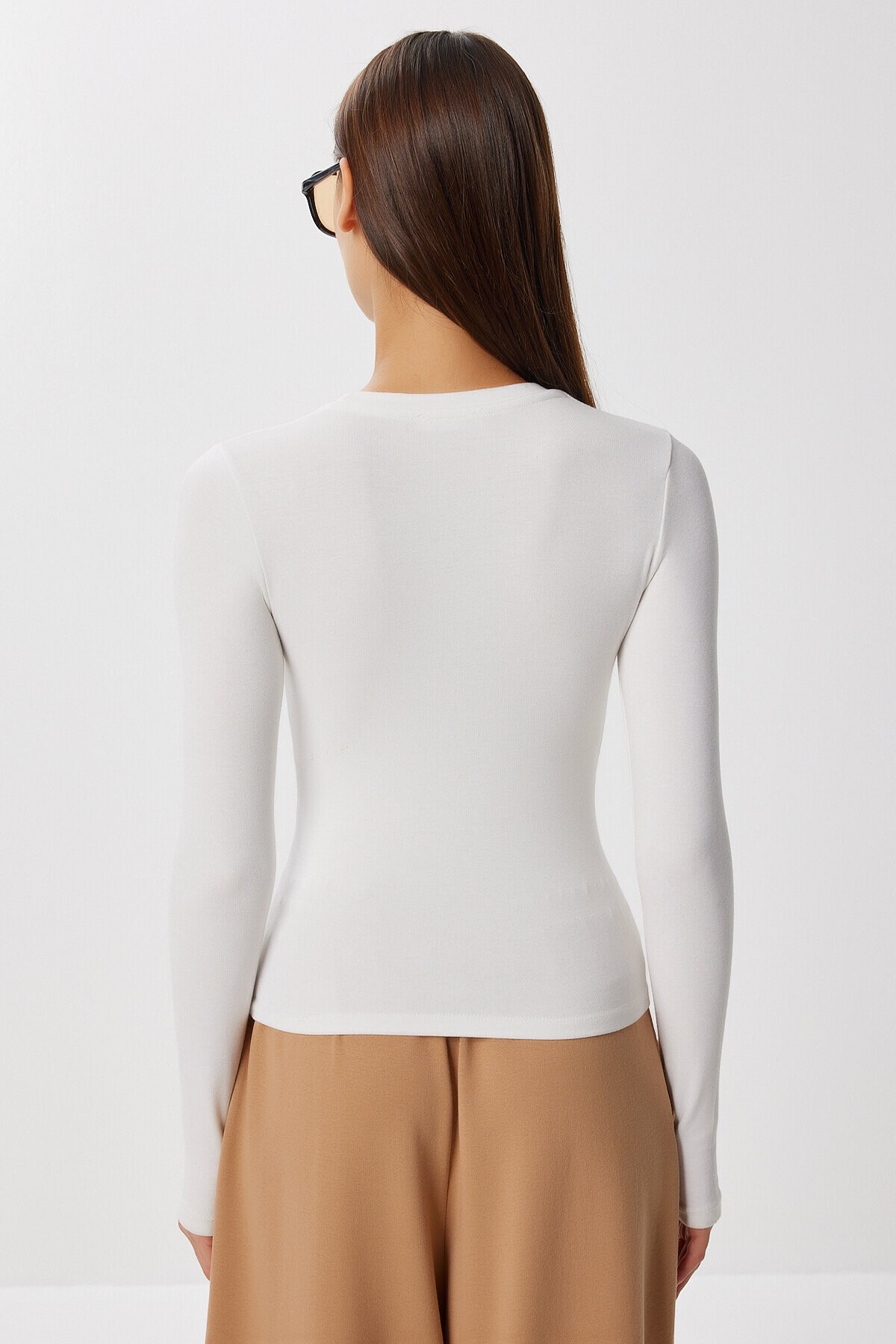 Bisiklet Yaka Basic Örme Bluz EKRU LCR0010