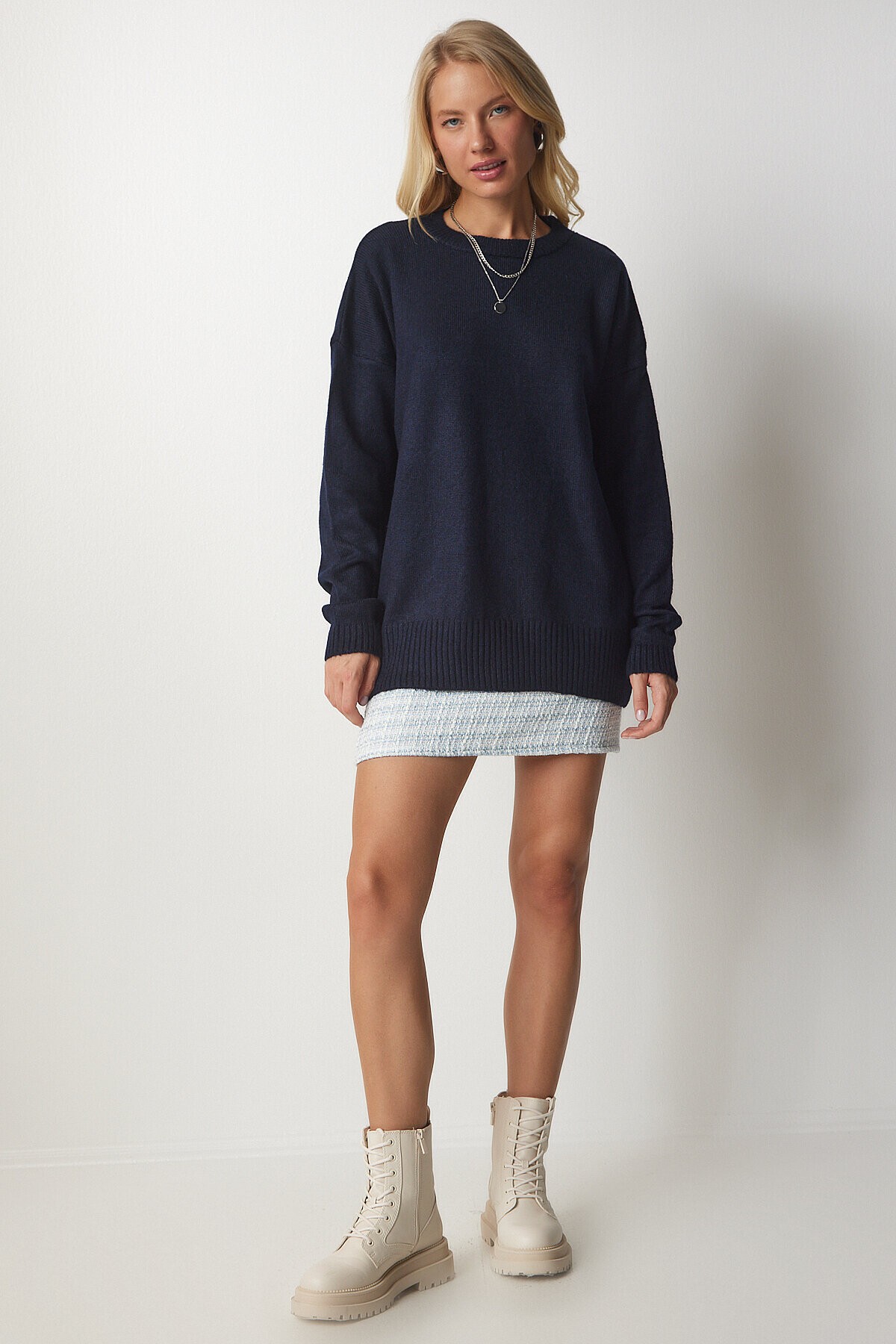 Bisiklet Yaka Oversize Triko Kazak LACİVERT LBV0019