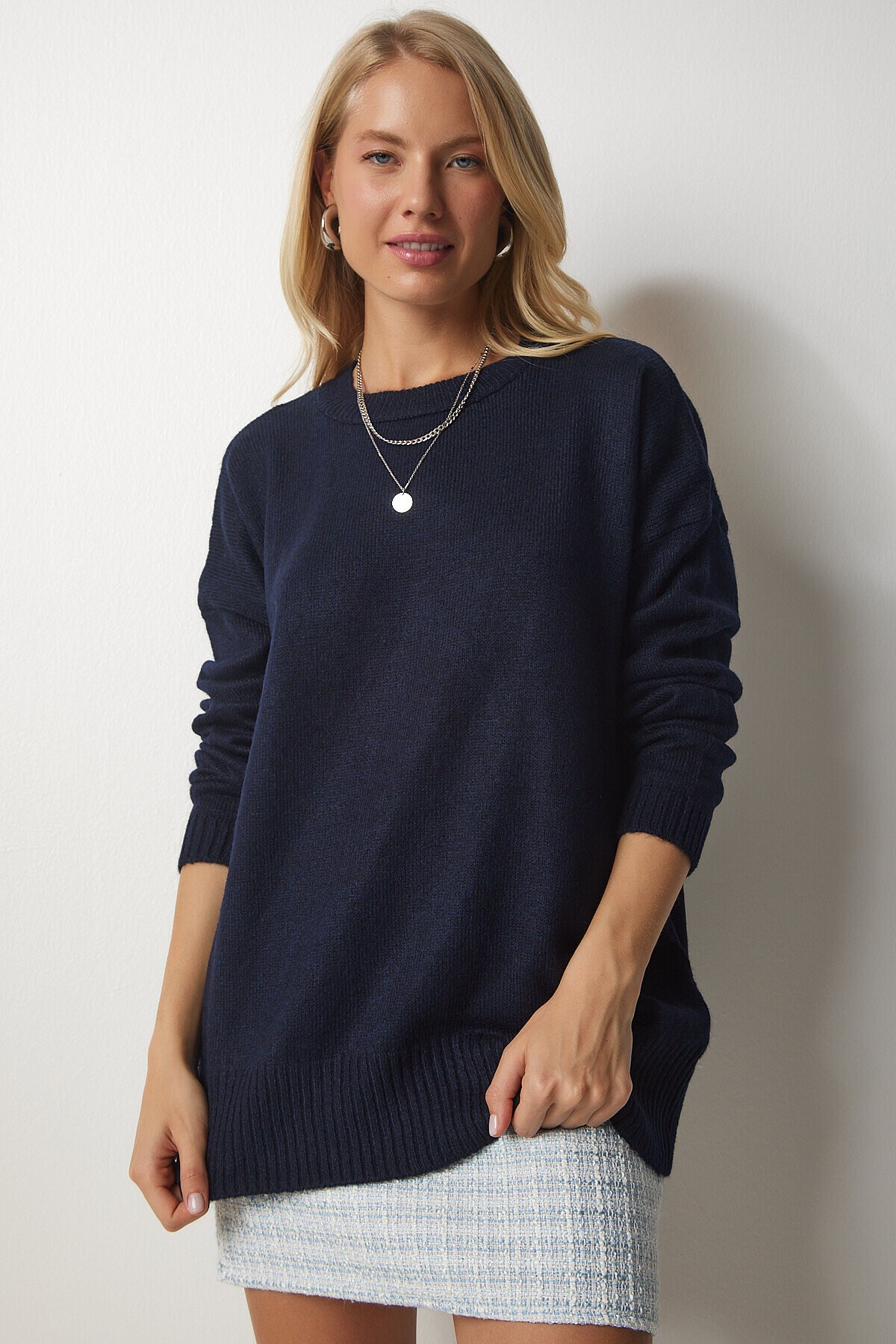 Bisiklet Yaka Oversize Triko Kazak LACİVERT LBV0019