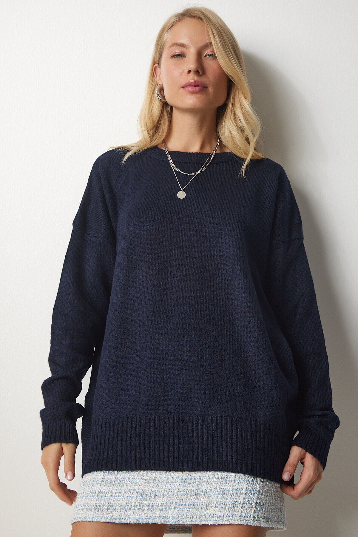 Bisiklet Yaka Oversize Triko Kazak LACİVERT LBV0019