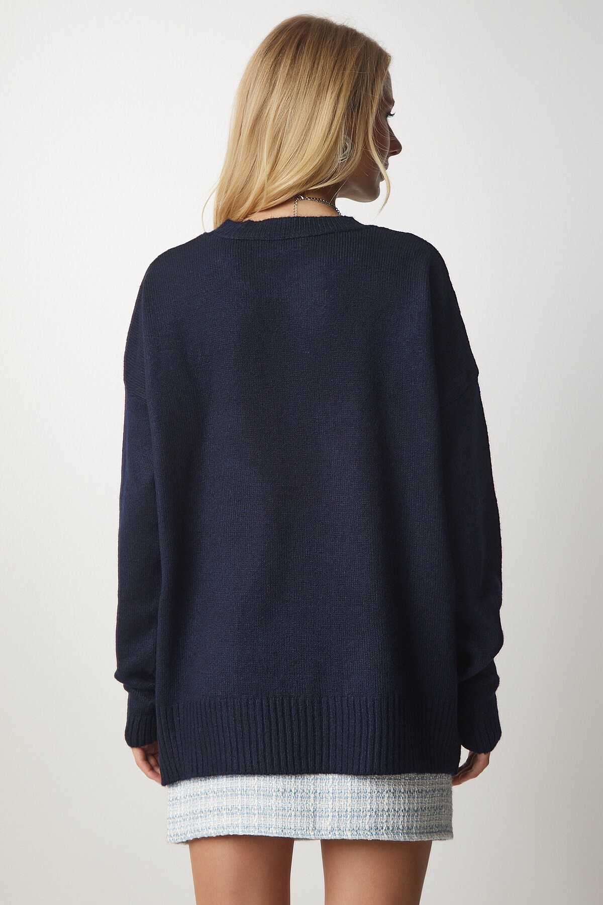 Bisiklet Yaka Oversize Triko Kazak LACİVERT LBV0019
