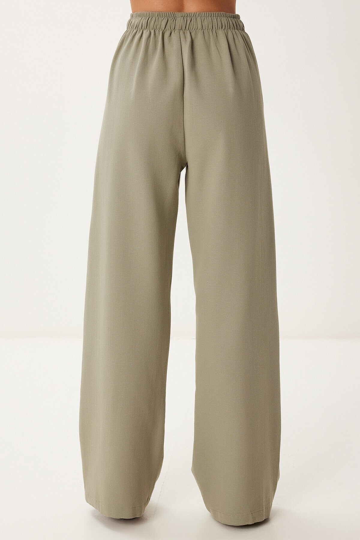 Cepli Geniş Paça Keten Pantolon HAKİ LBV0062