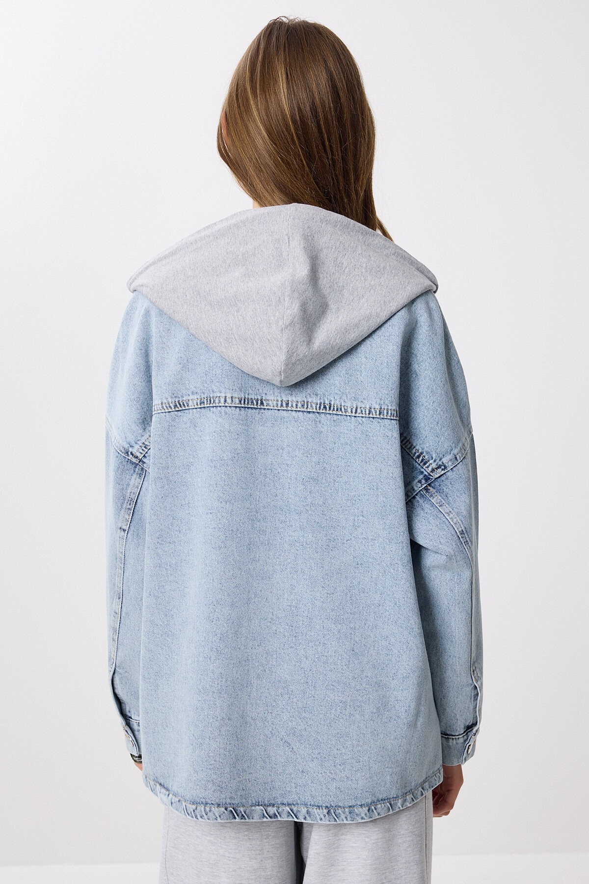 Çıkarılabilir Kapüşonlu Cepli Denim Ceket AÇIK MAVİ LAN0057