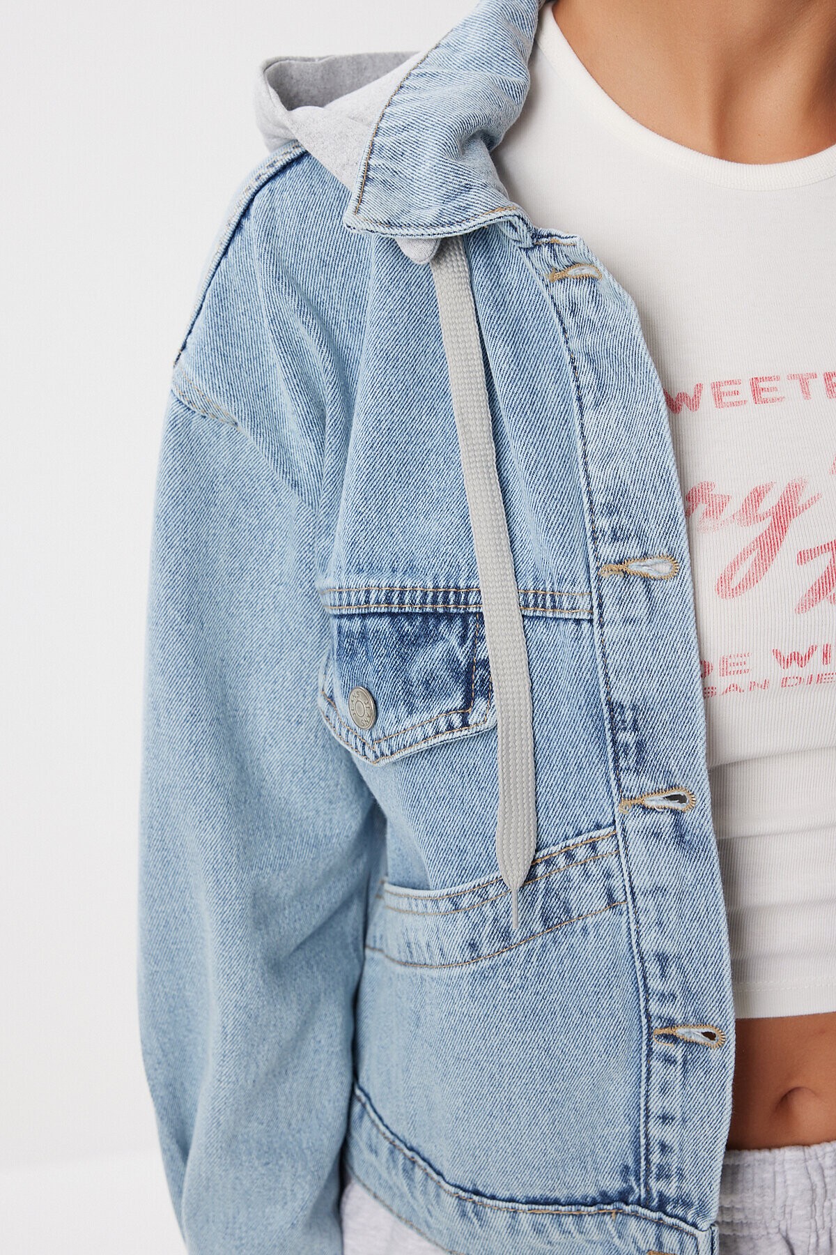 Çıkarılabilir Kapüşonlu Denim Ceket AÇIK MAVİ LAN0072