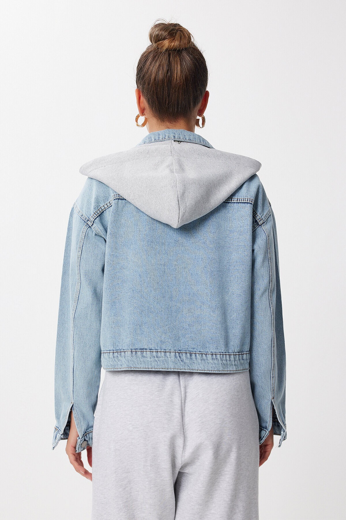 Çıkarılabilir Kapüşonlu Denim Ceket AÇIK MAVİ LAN0072