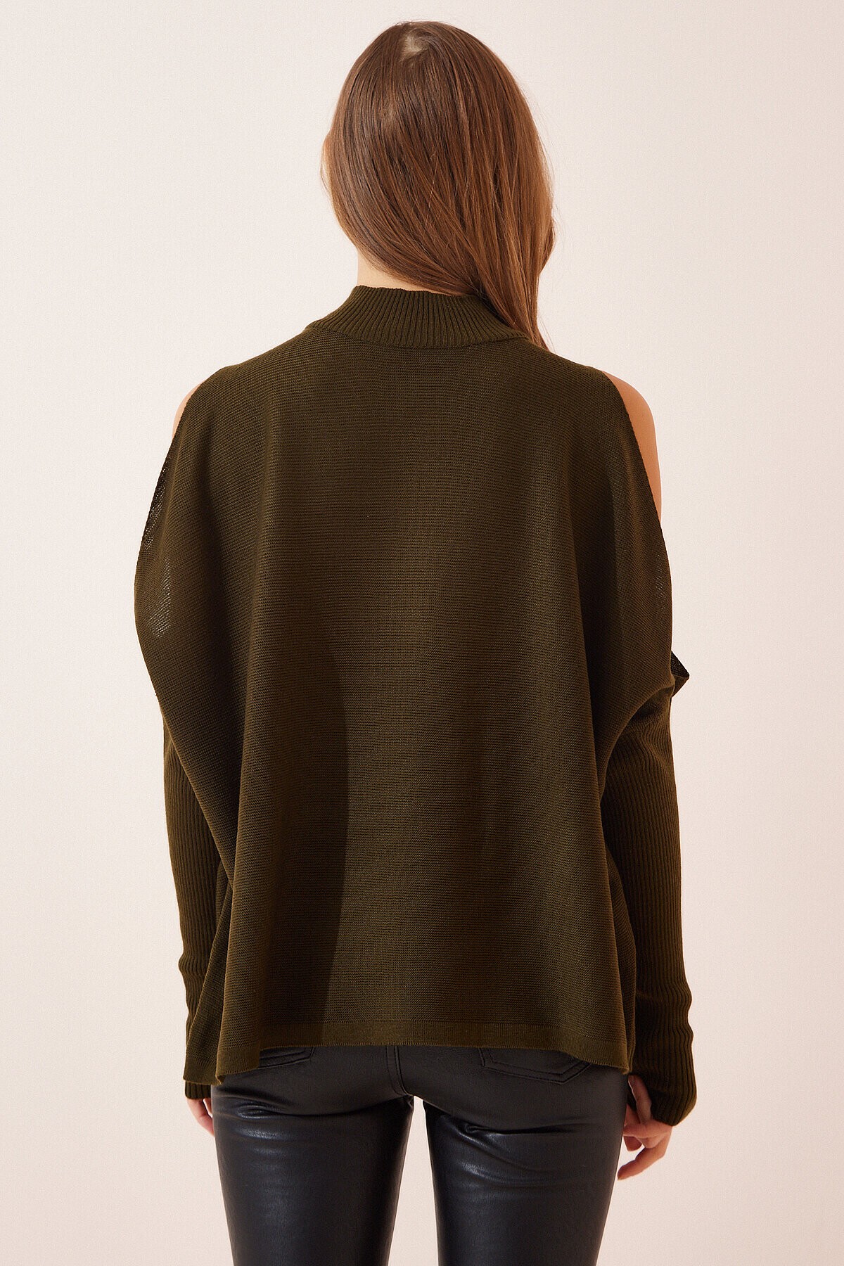 Cut Out Detaylı Oversize Triko Kazak HAKİ LAS0003