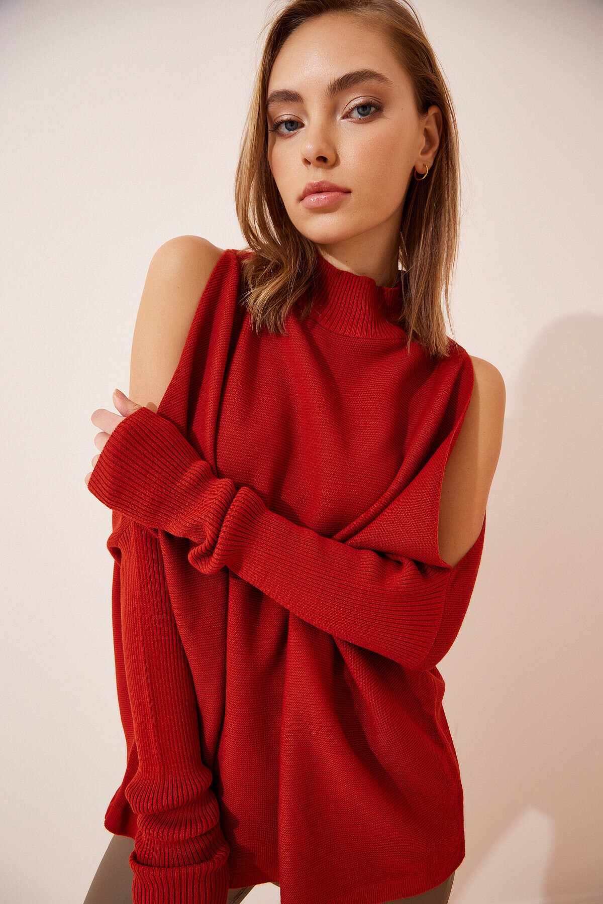 Cut Out Detaylı Oversize Triko Kazak KİREMİT LAS0003
