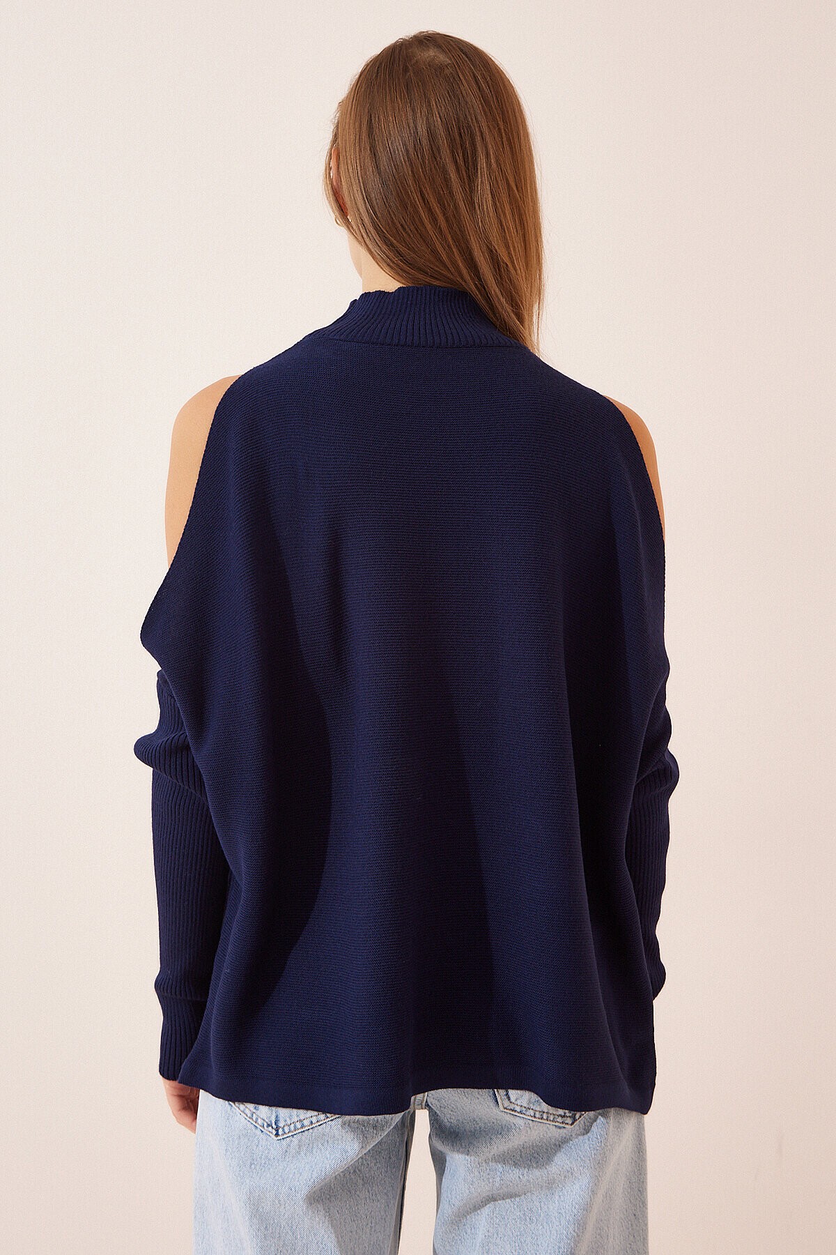 Cut Out Detaylı Oversize Triko Kazak LACİVERT LAS0003