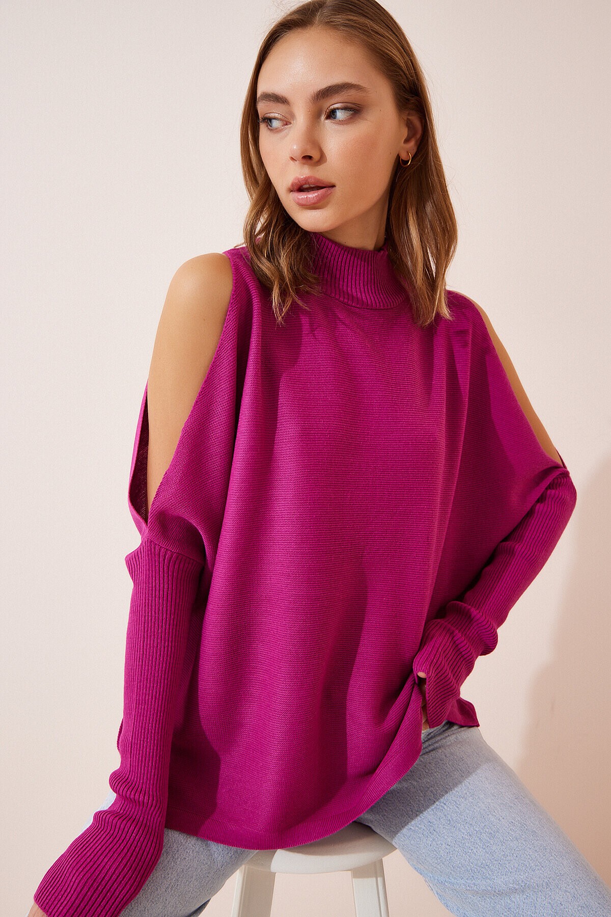 Cut Out Detaylı Oversize Triko Kazak MÜRDÜM LAS0009