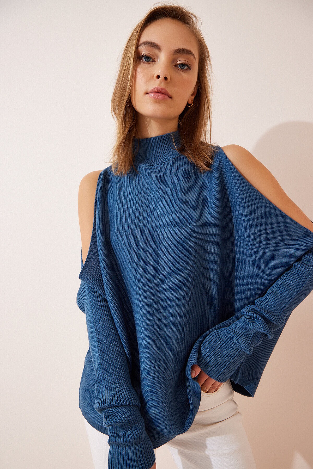 Cut Out Detaylı Oversize Triko Kazak PETROL MAVİSİ LAS0003