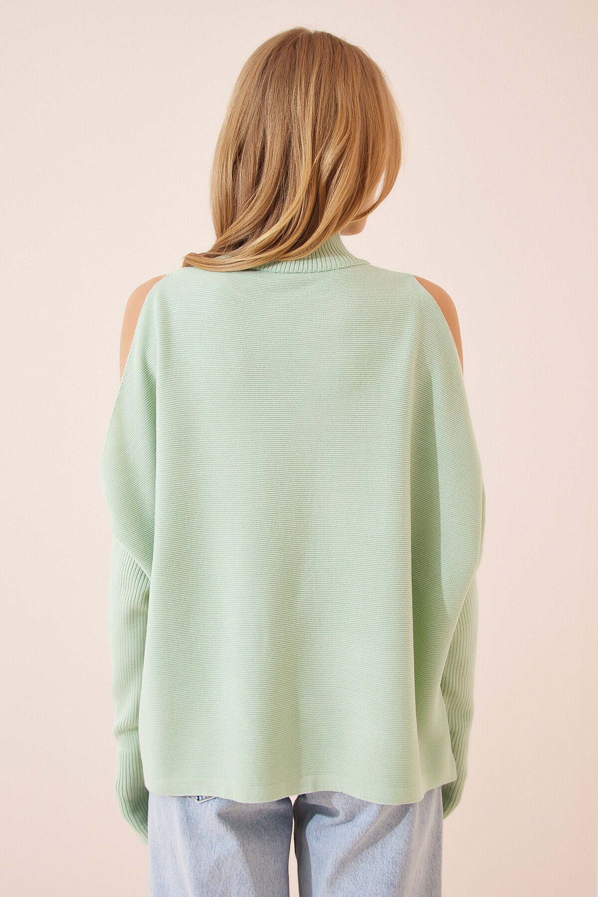 Cut Out Detaylı Oversize Triko Kazak SU YEŞİLİ LAS0003