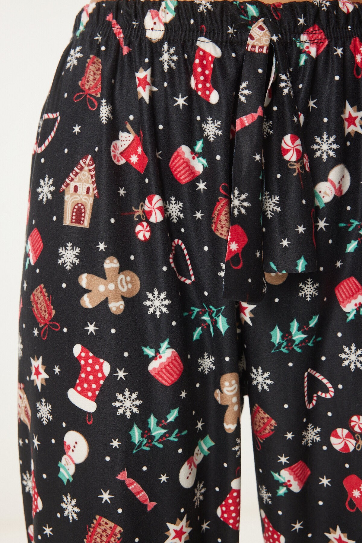 Desenli Yumuşak Dokulu Örme Pijama Altı SİYAH BEJ LCE0002