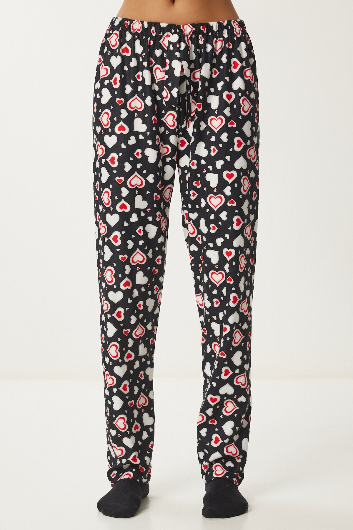 Desenli Yumuşak Dokulu Örme Pijama Altı SİYAH KREM LCE0002
