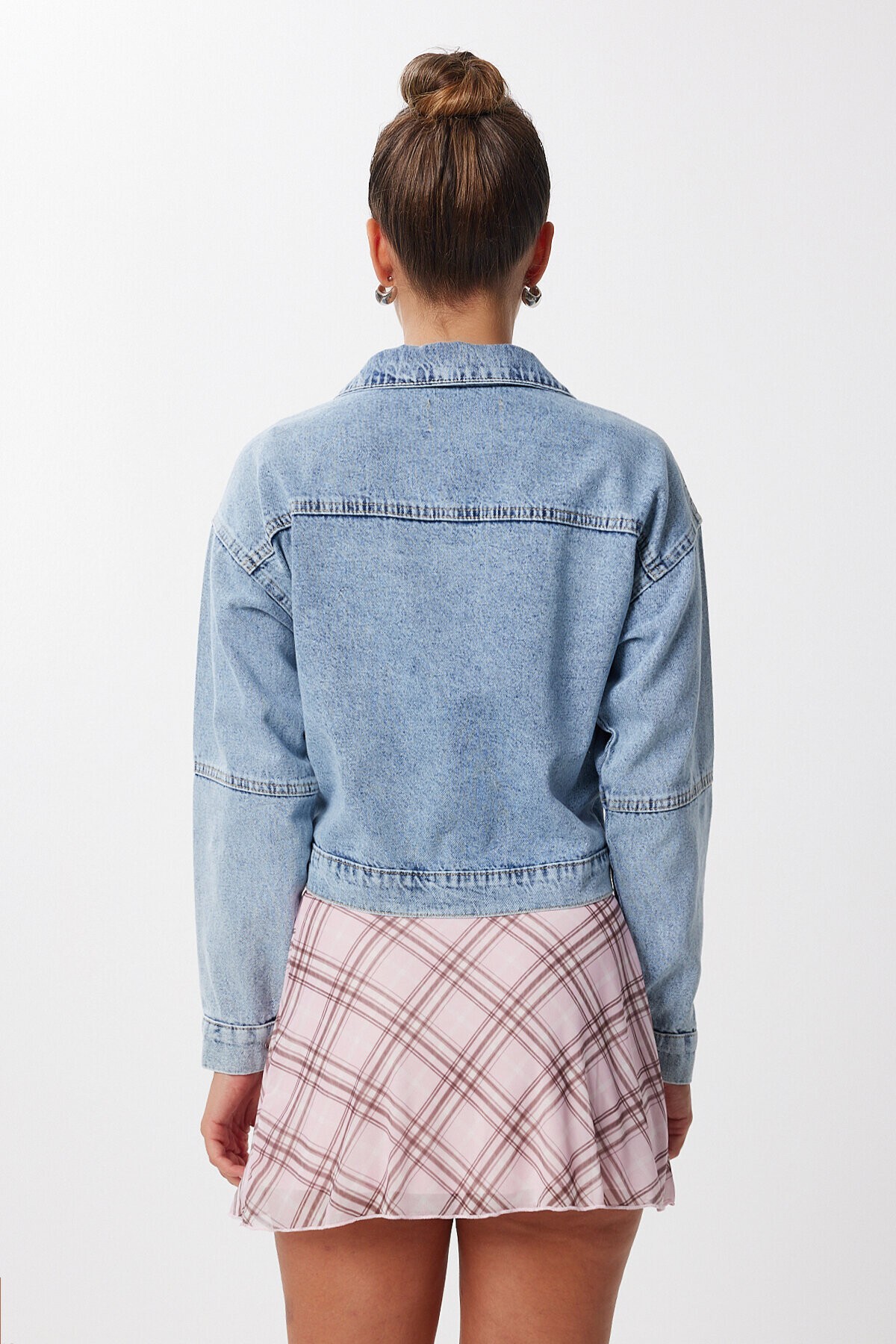 Fermuarlı Denim Ceket AÇIK MAVİ LAN0056