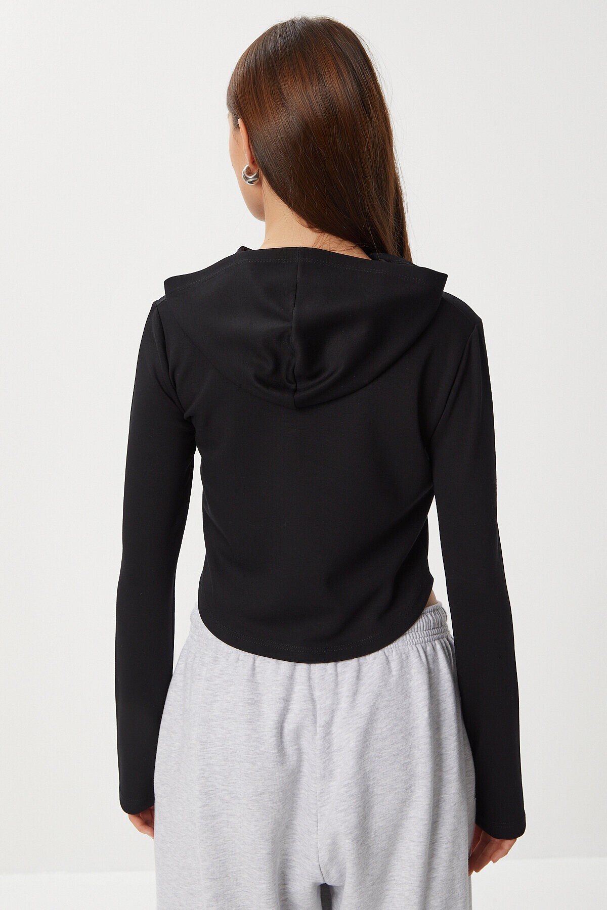 Fermuarlı Kapüşonlu Yumuşak Modal Sweatshirt SİYAH LAN0059