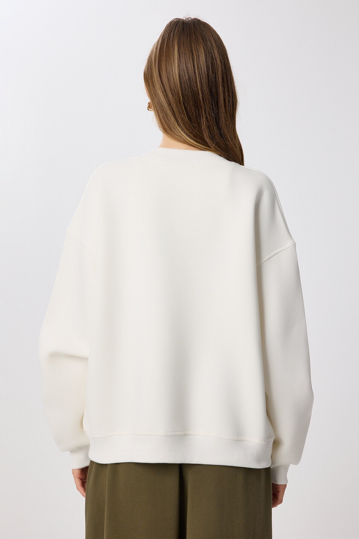 Fermuarlı Şardonlu Örme Sweatshirt EKRU LAN0066