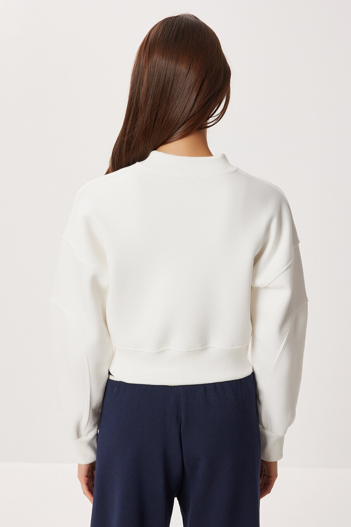Fermuarlı Şardonlu Örme Sweatshirt EKRU LAN0085