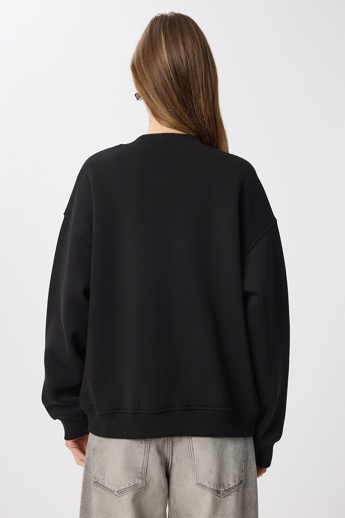 Fermuarlı Şardonlu Örme Sweatshirt SİYAH LAN0066