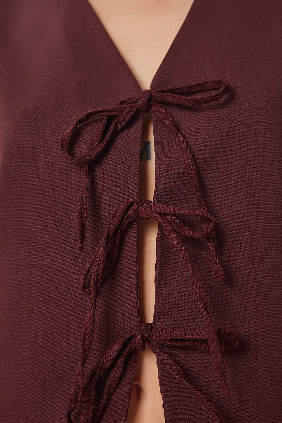 Fiyonk Bağlamalı Dokuma Yelek BORDO LBV0057
