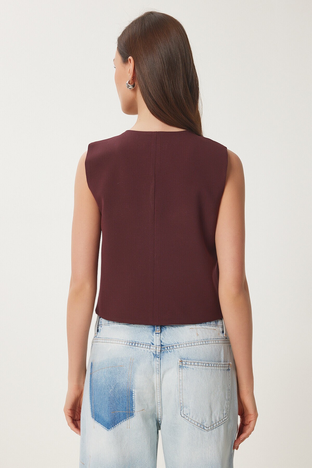Fiyonk Bağlamalı Dokuma Yelek BORDO LBV0057