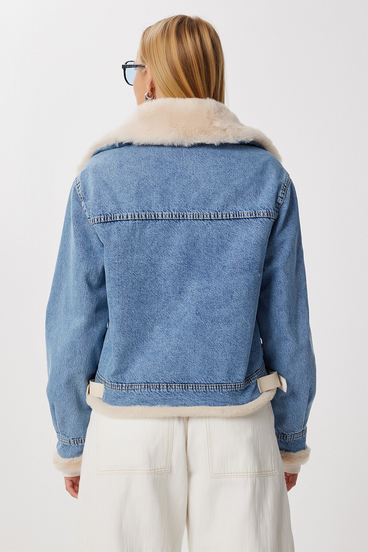 İçi Kürklü Polo Yaka Denim Ceket MAVİ LAN0073