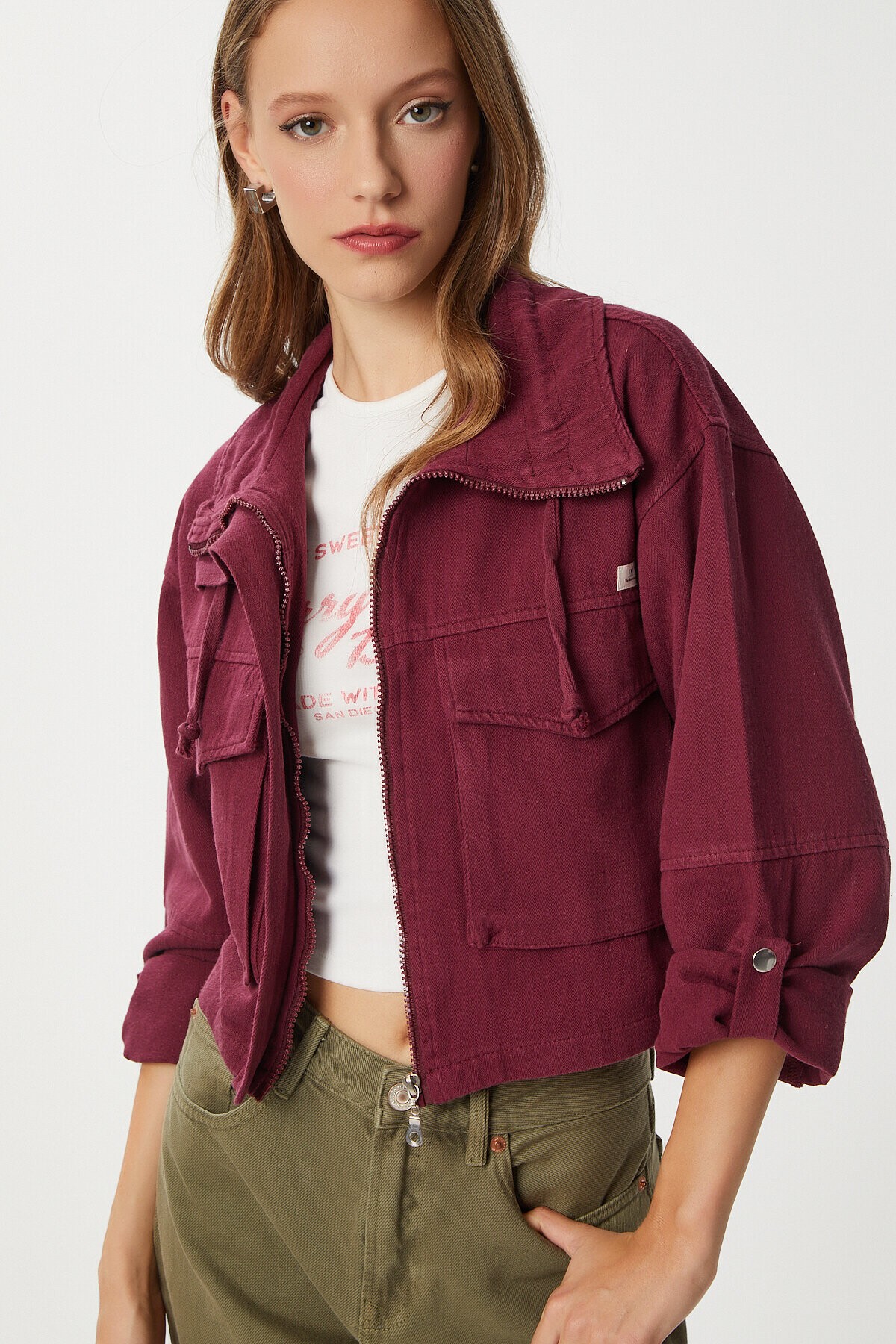 Kapaklı Cepli Gabardin Ceket - 1770 BORDO LAN0063